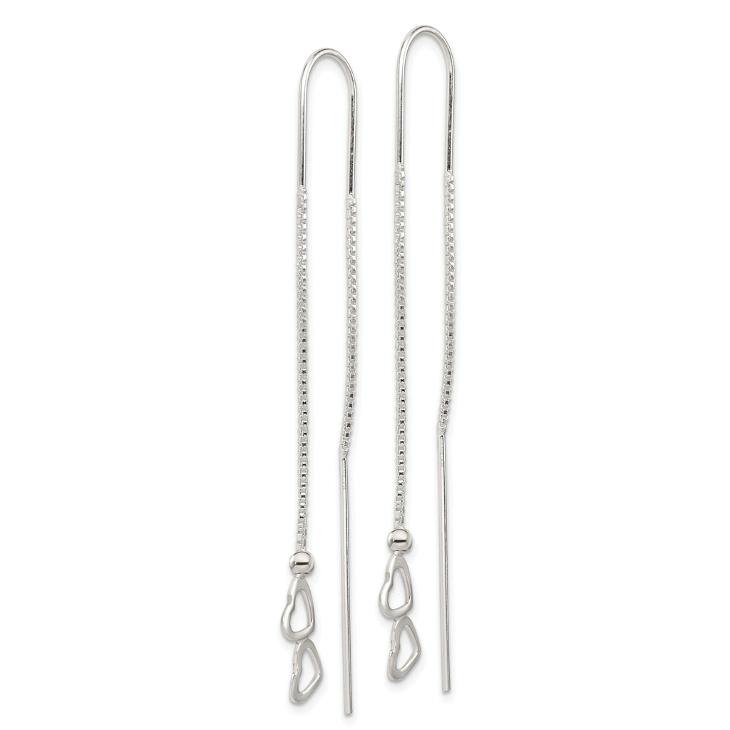 Double Heart Threader Earrings in Sterling Silver