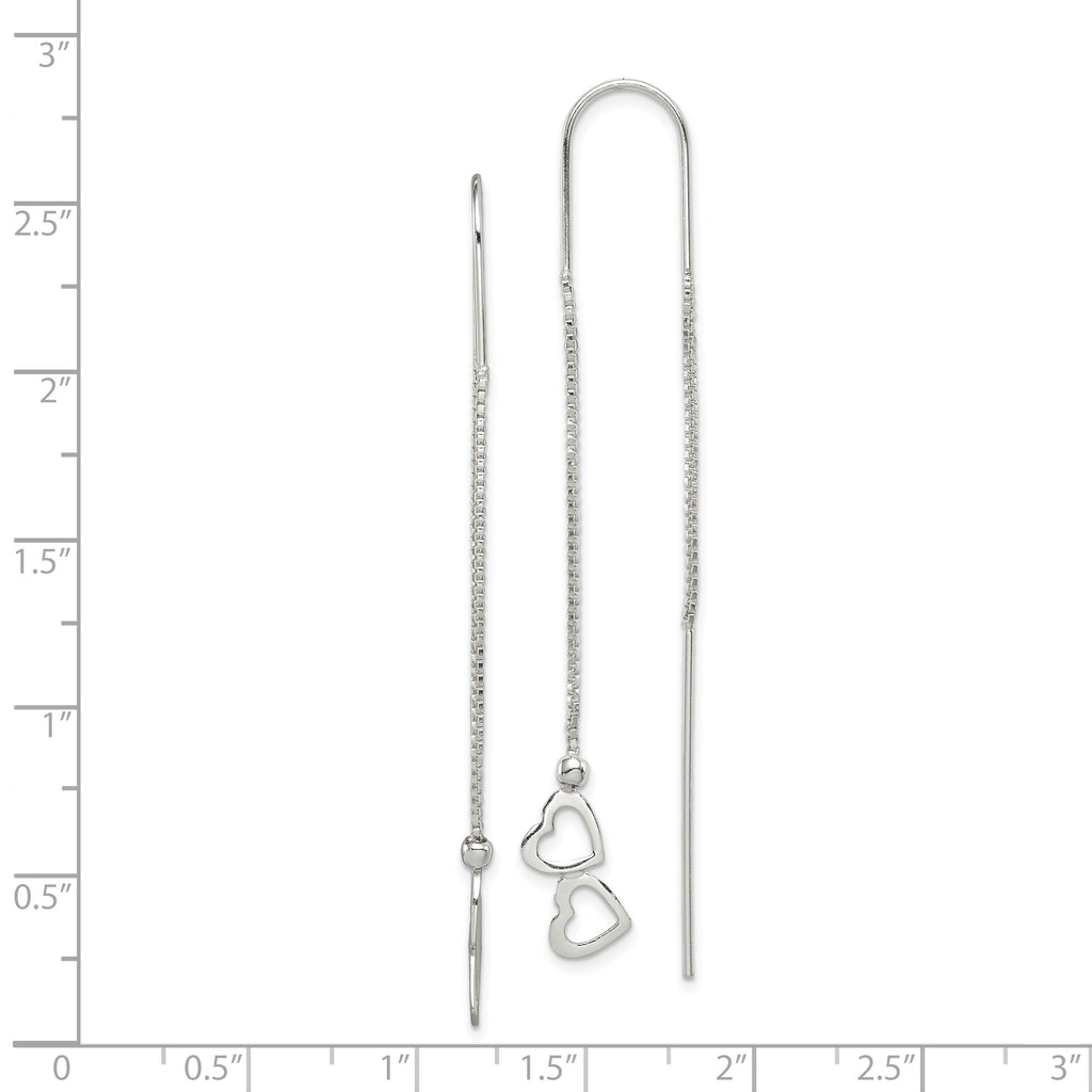 Double Heart Threader Earrings in Sterling Silver
