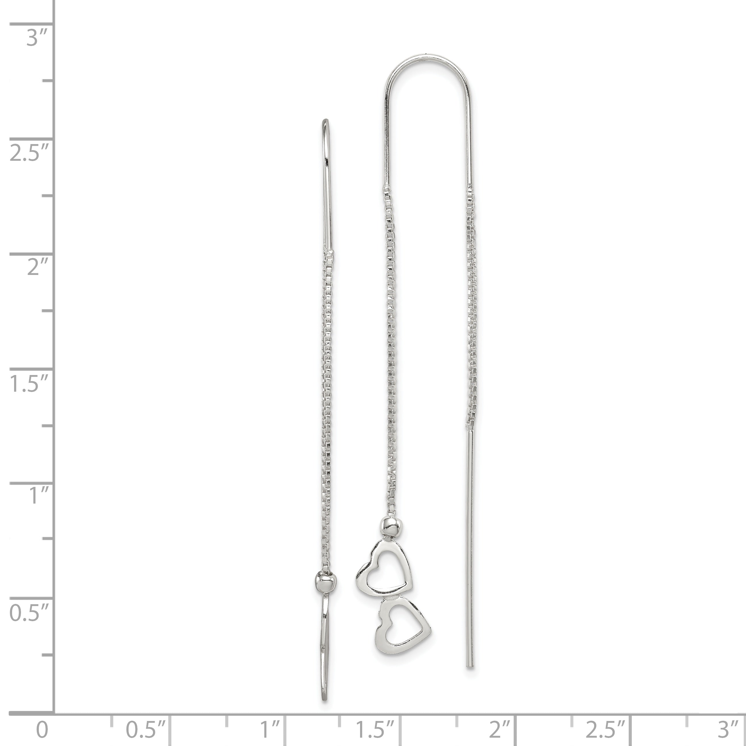Double Heart Threader Earrings in Sterling Silver