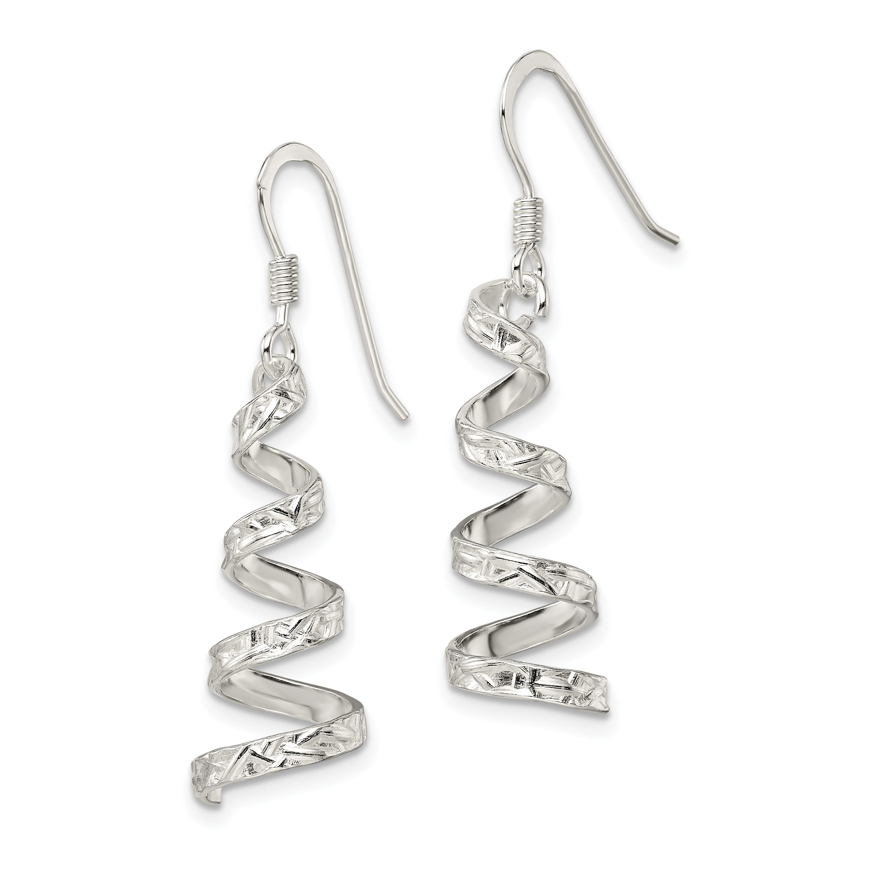 Sterling Silver Polished & Textured Twisted Dangle Earrings Secondary image