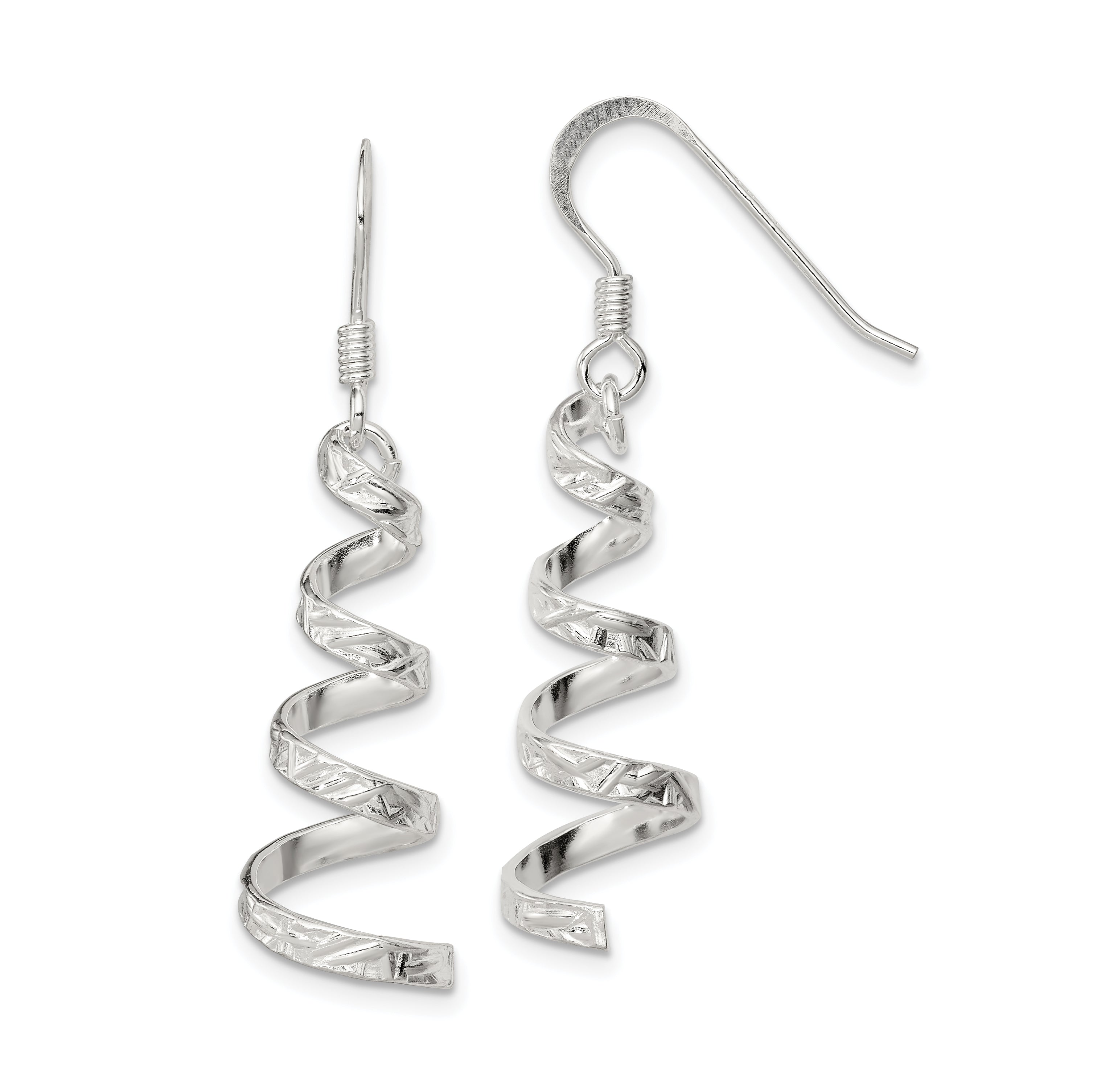 Sterling Silver Polished & Textured Twisted Dangle Earrings Main image