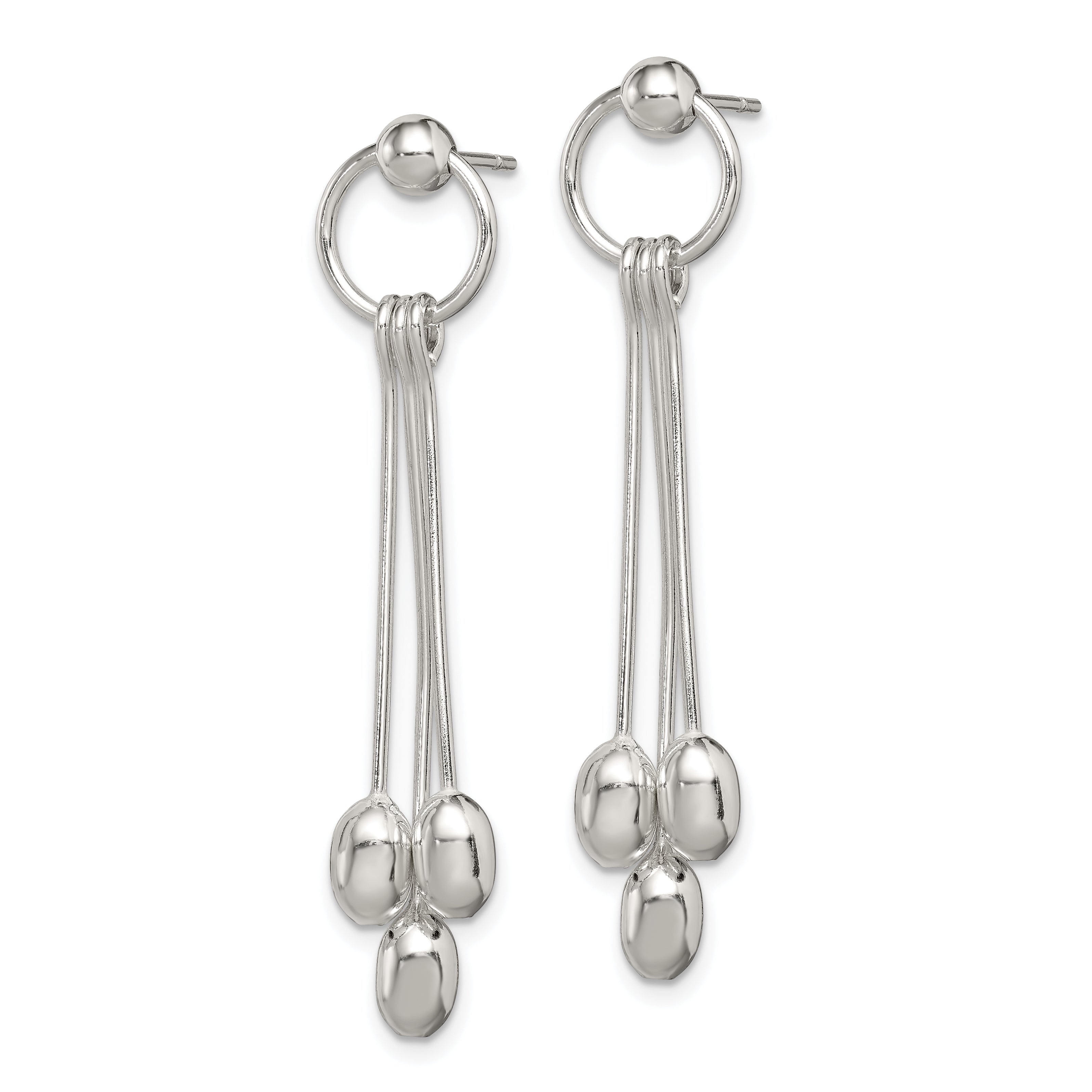 Sterling Silver Polished Multi-strand Oval Beaded Post Dangle Earrings Secondary image