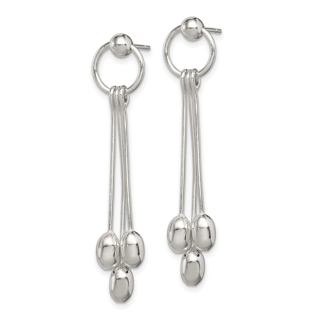 Sterling Silver Polished Multi-strand Oval Beaded Post Dangle Earrings