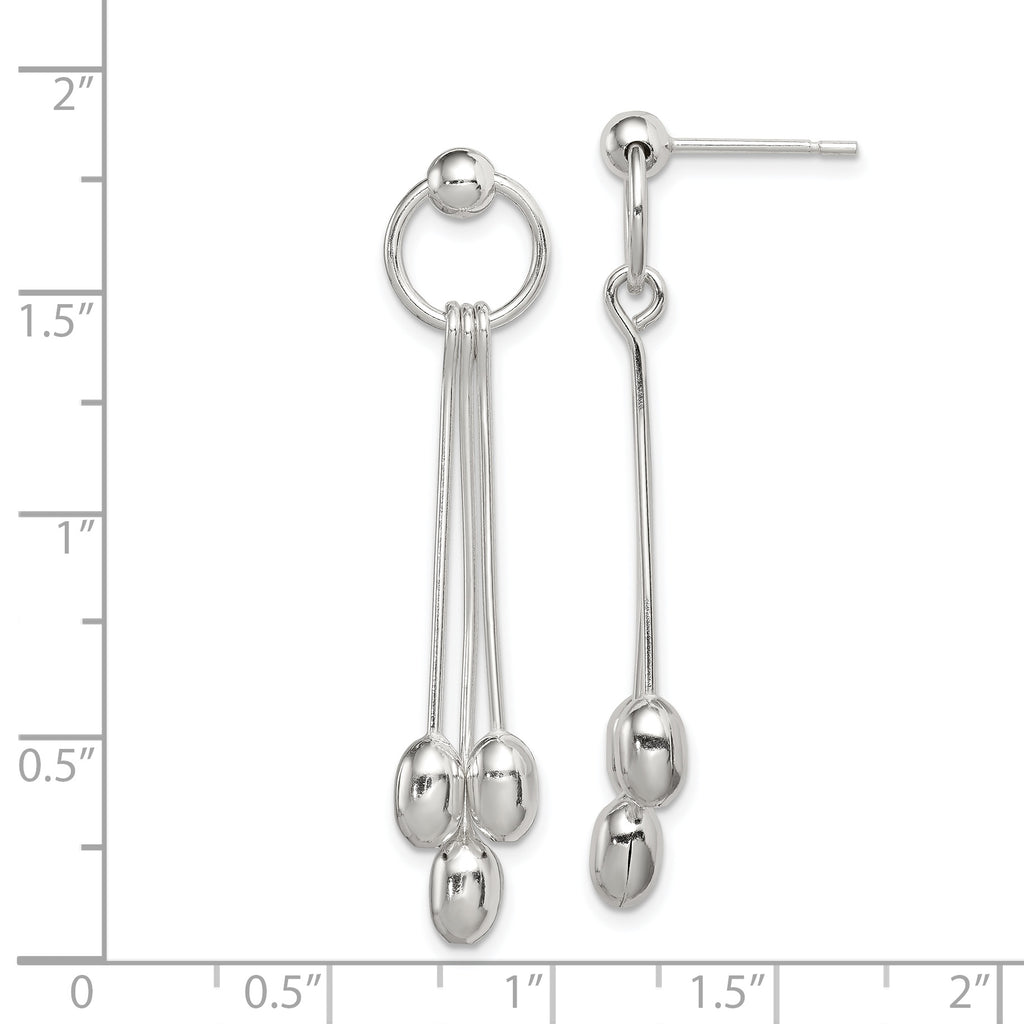 Sterling Silver Polished Multi-strand Oval Beaded Post Dangle Earrings