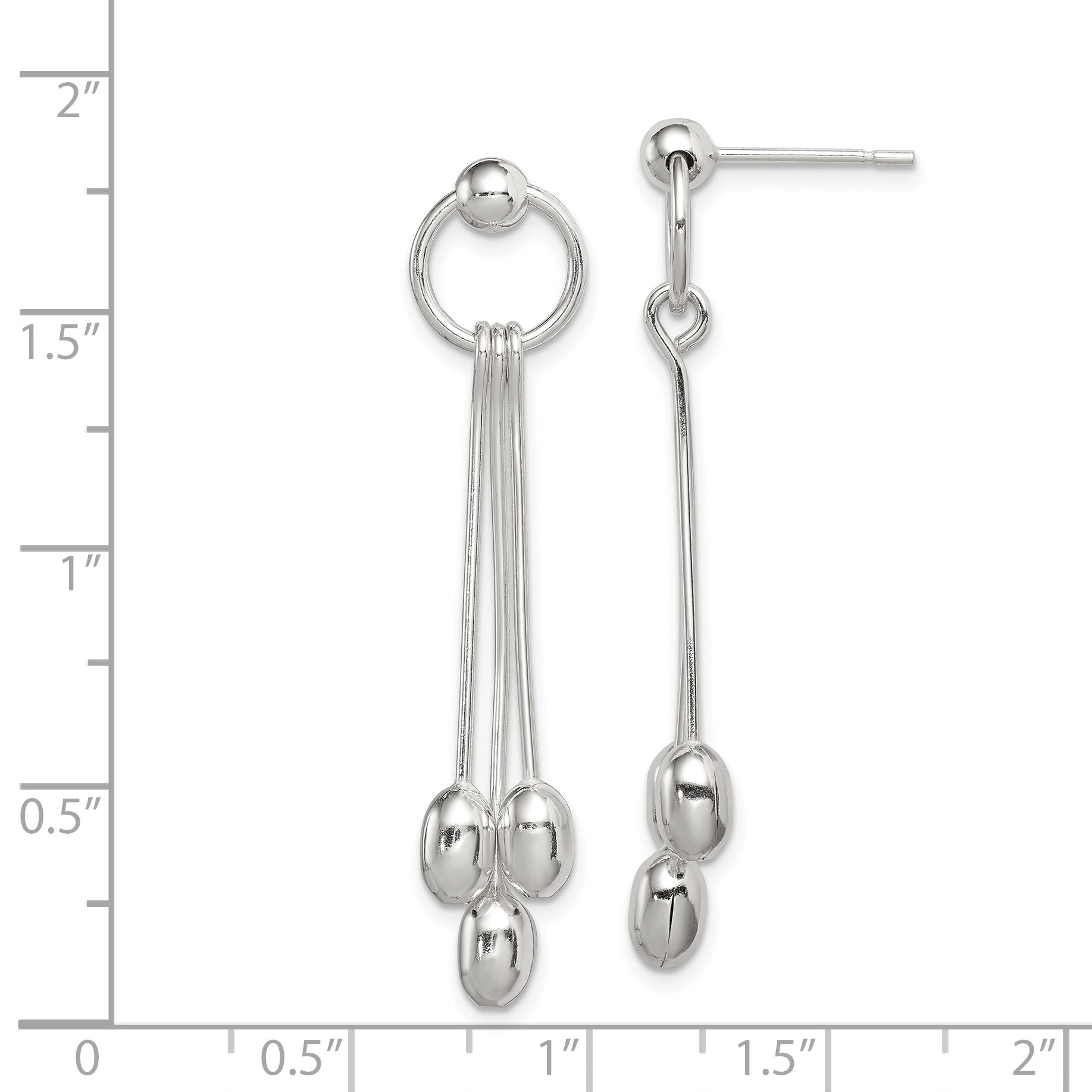 Sterling Silver Polished Multi-strand Oval Beaded Post Dangle Earrings