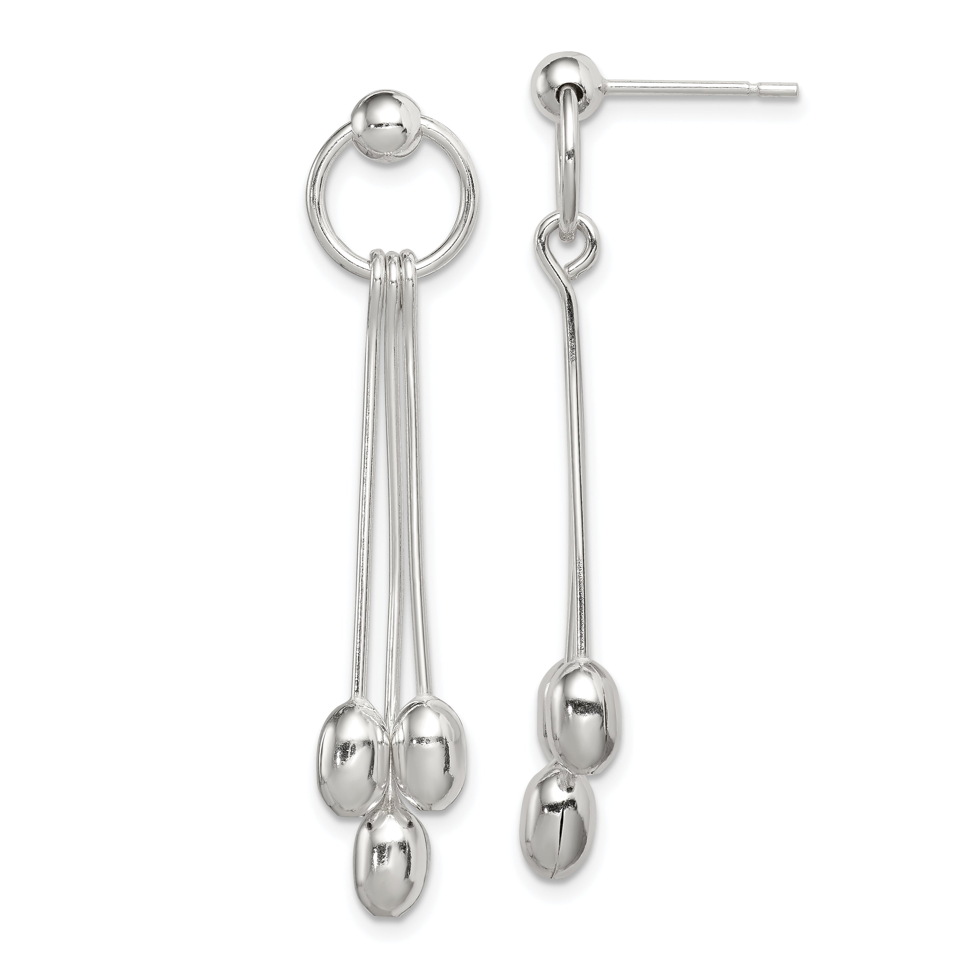 Sterling Silver Polished Multi-strand Oval Beaded Post Dangle Earrings Main image