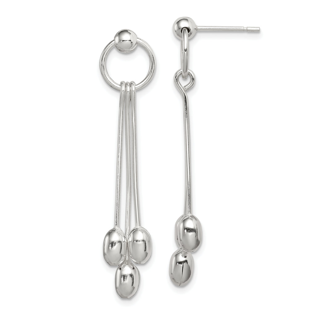 Sterling Silver Polished Multi-strand Oval Beaded Post Dangle Earrings
