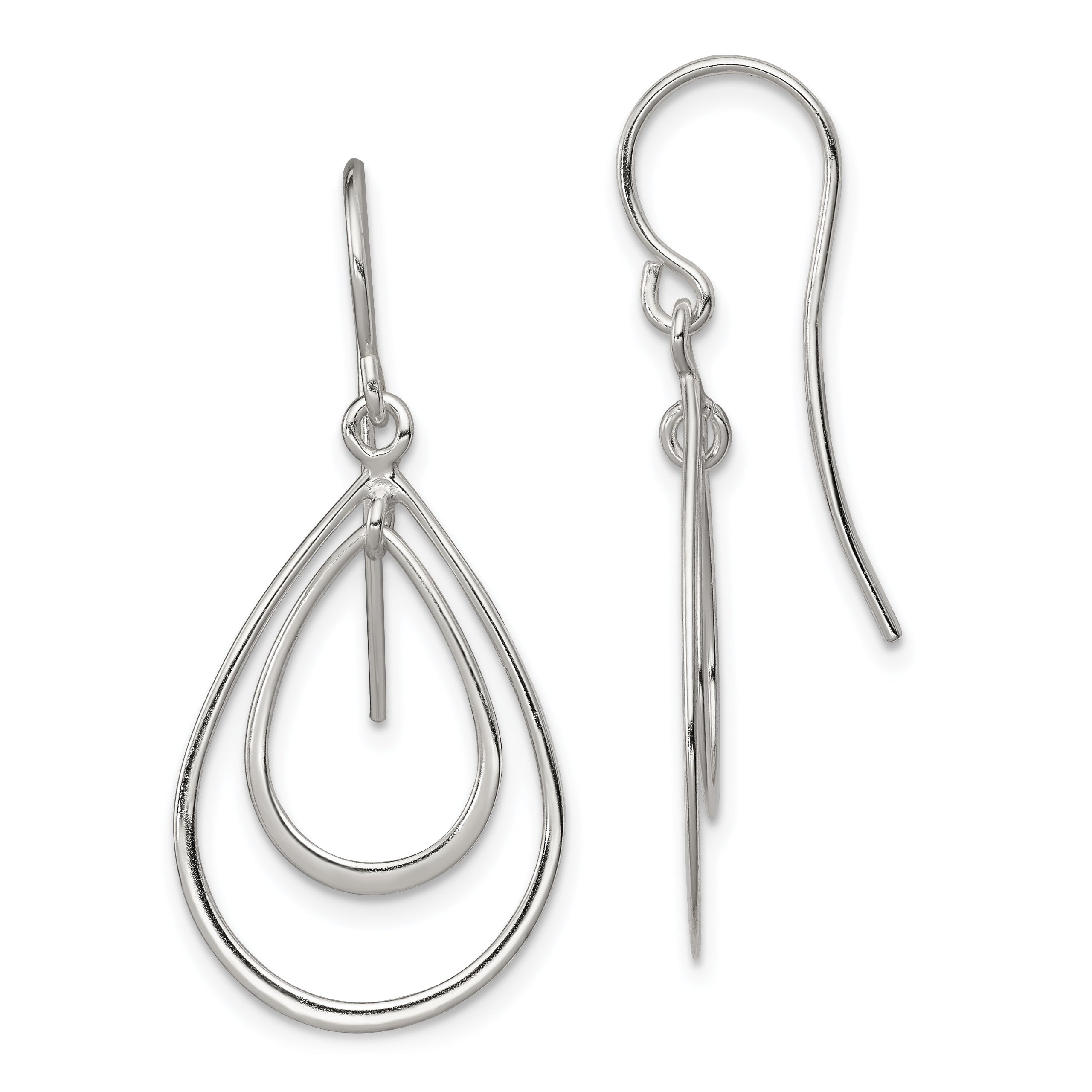 Sterling Silver Polished Double Teardrop Dangle Earrings Main image