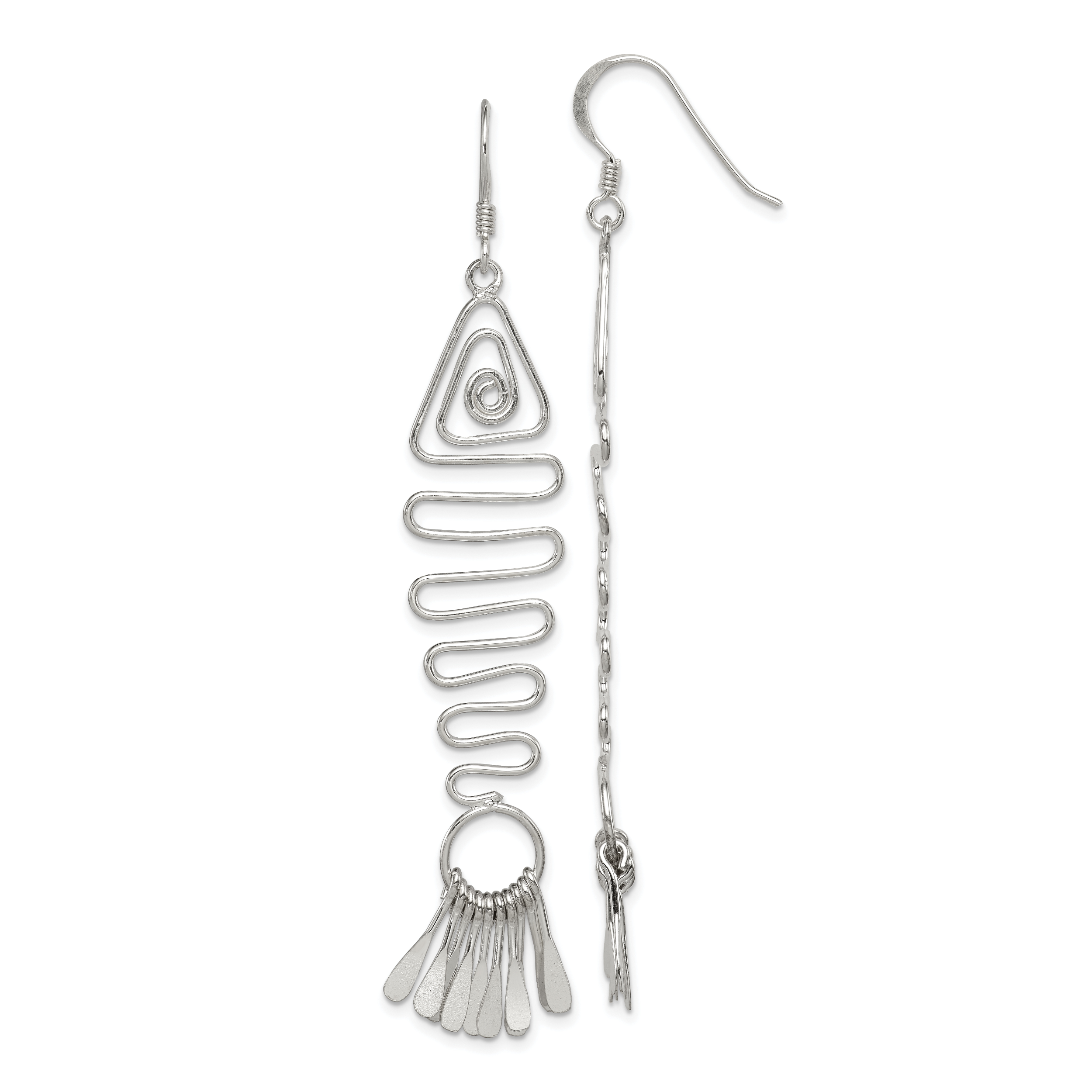 Sterling Silver Polished Fancy Geometric Fish Earrings Main image