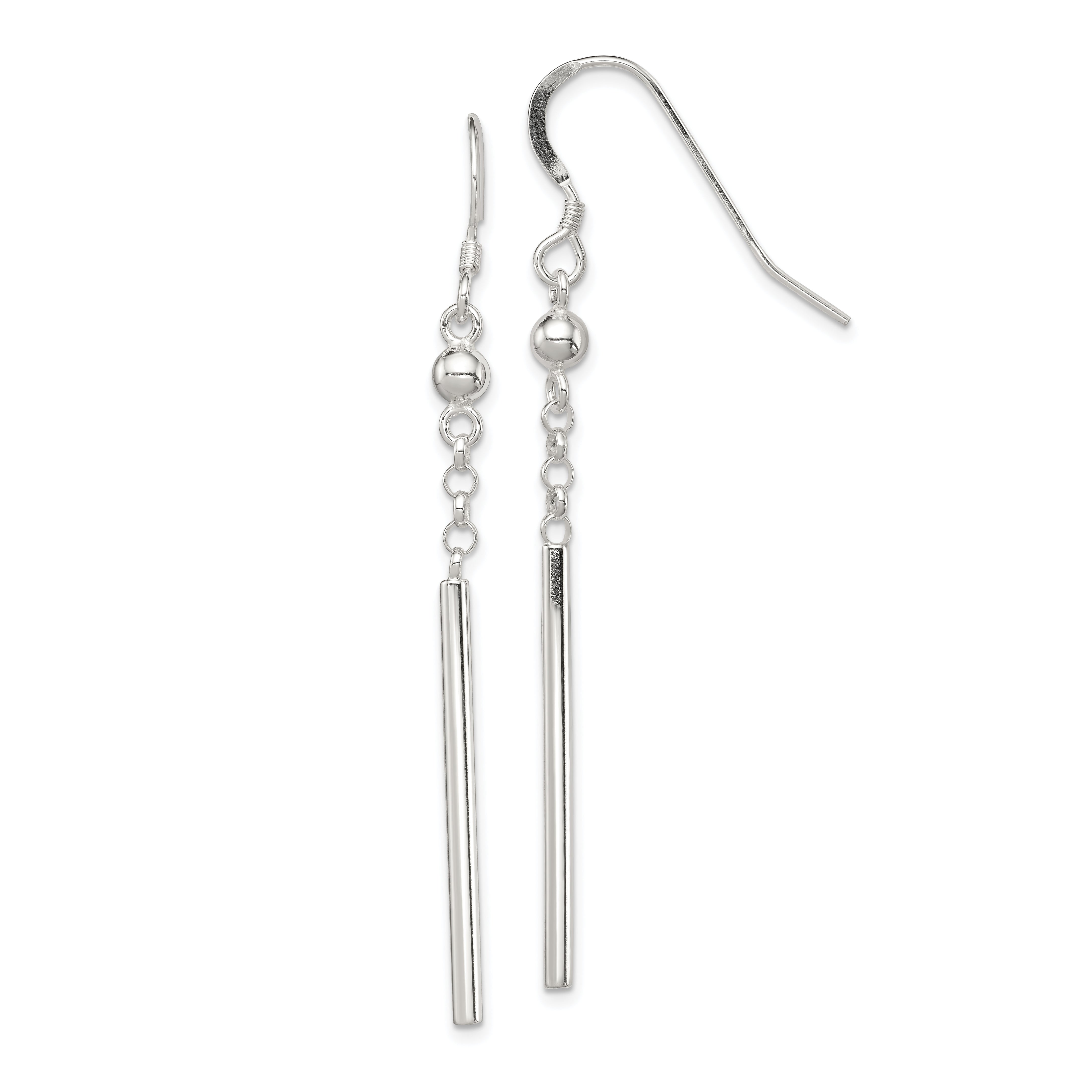 Sterling Silver Polished Fancy Bar Dangle Earrings