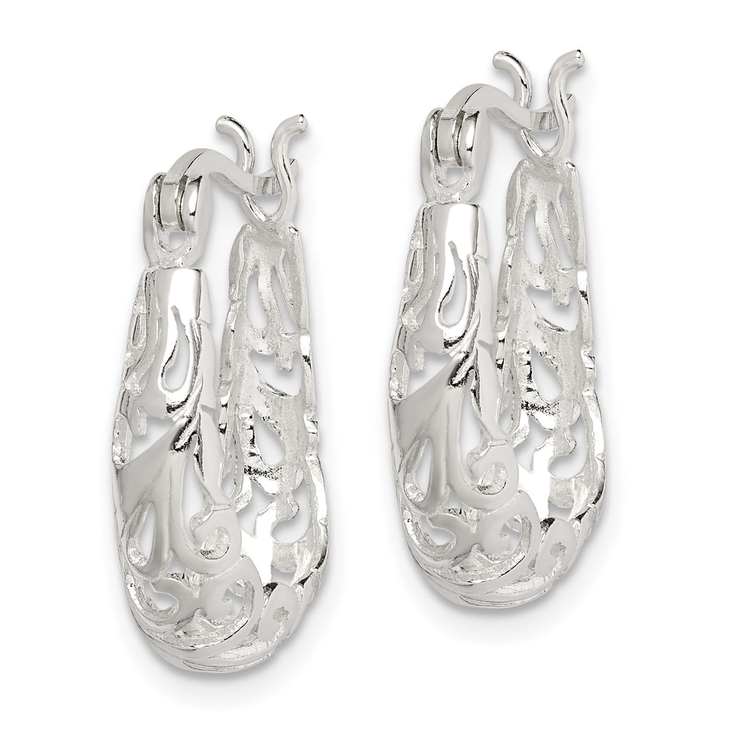 Filigree Oval Hoop Earrings in Sterling Silver