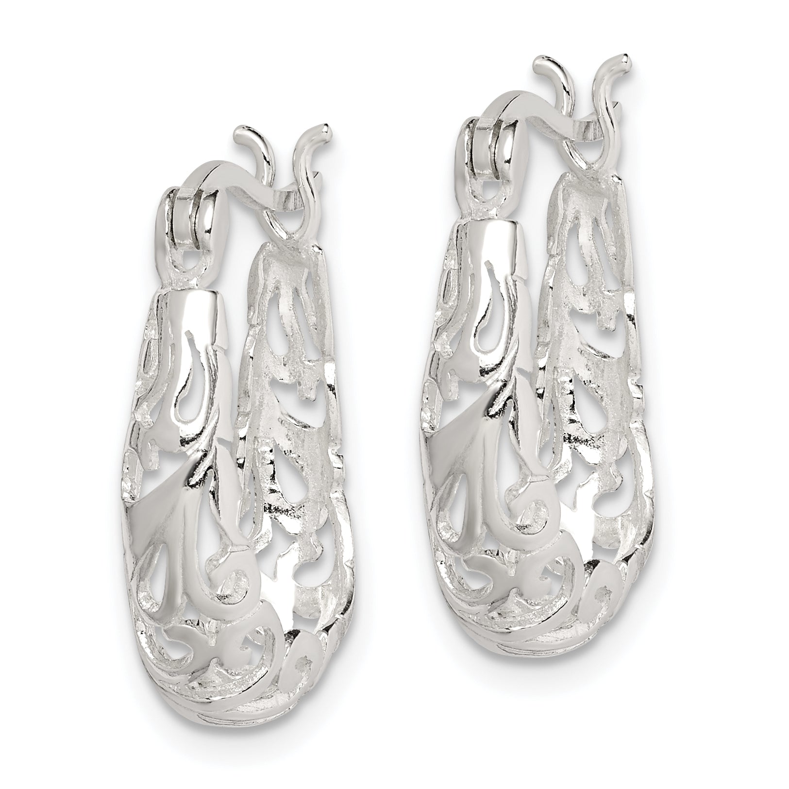 Filigree Oval Hoop Earrings in Sterling Silver