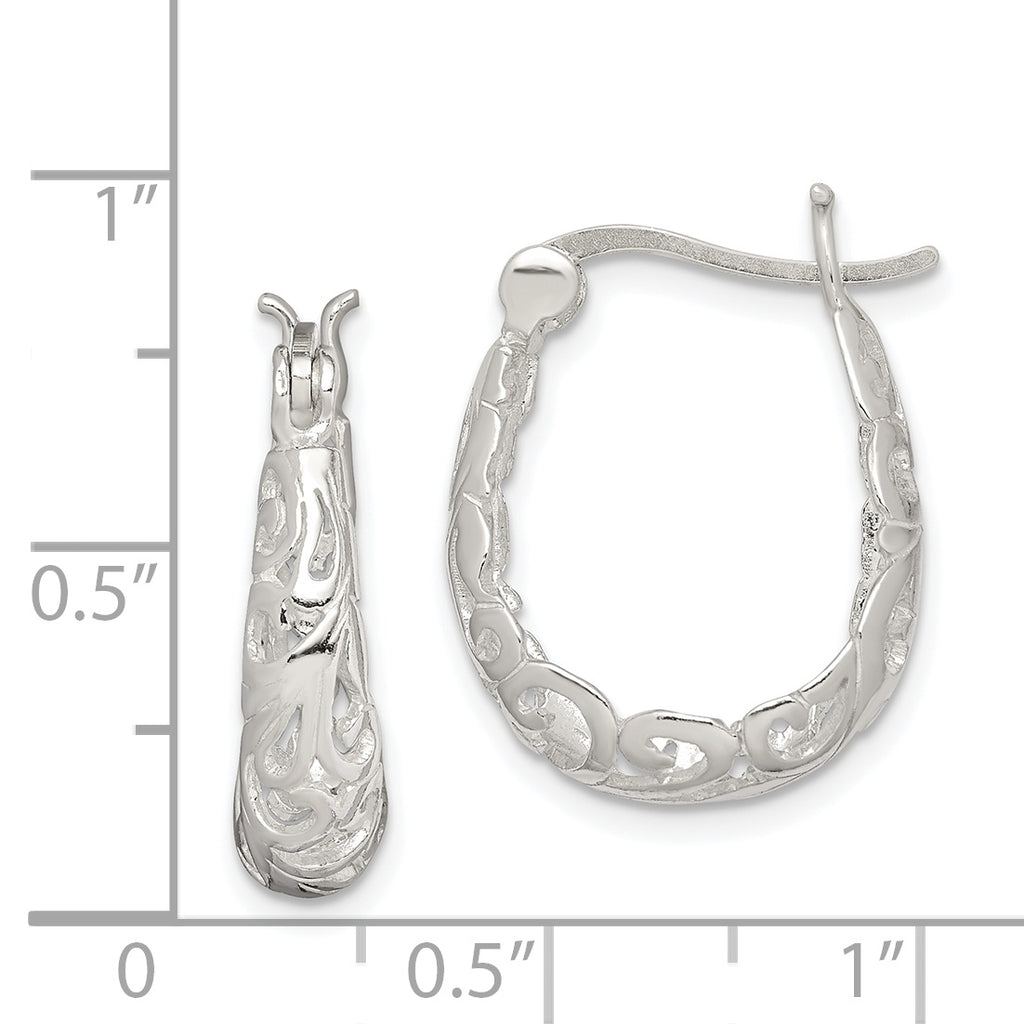 Filigree Oval Hoop Earrings in Sterling Silver