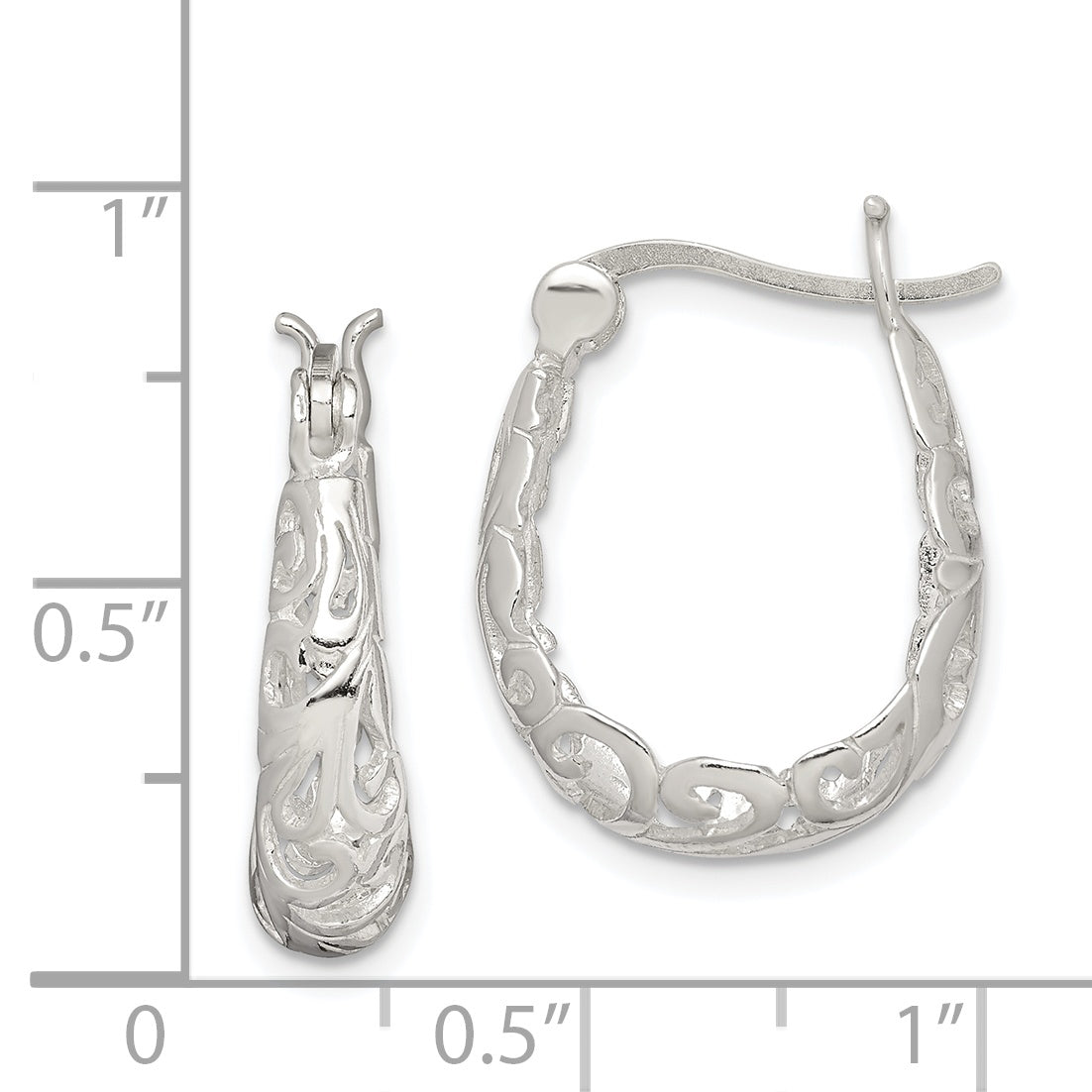 Filigree Oval Hoop Earrings in Sterling Silver