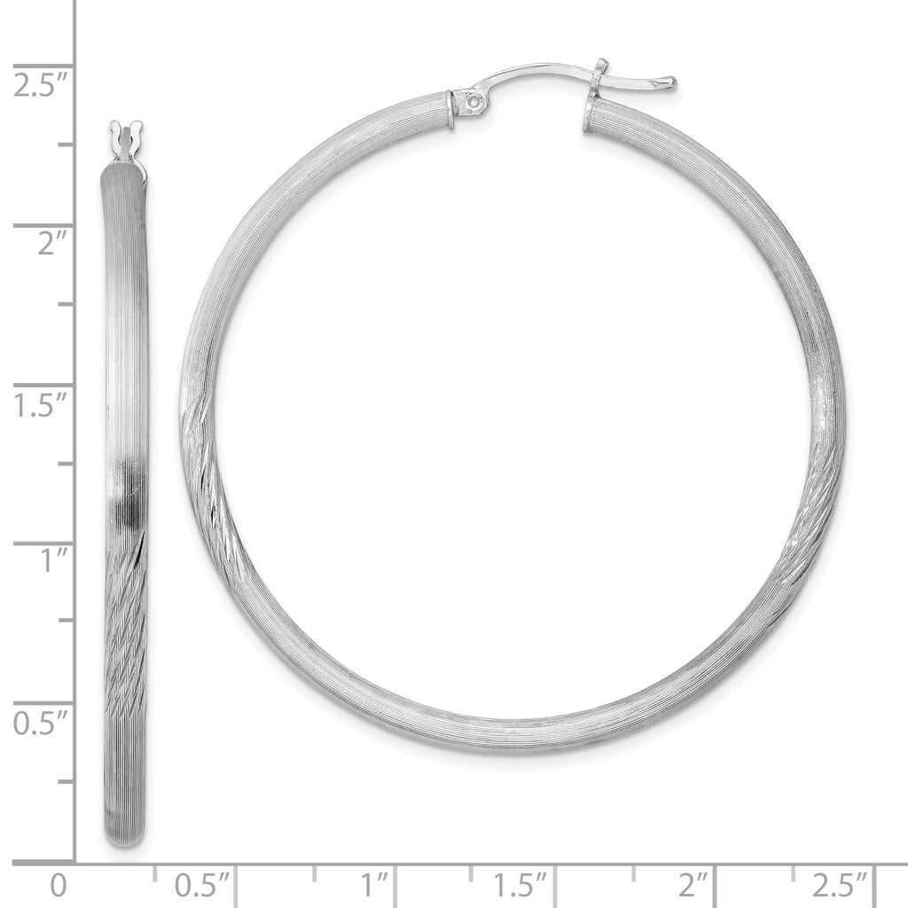 Sterling Silver Rhodium-plated 3mm Polished/Satin Diamond-cut Hoop Earrings