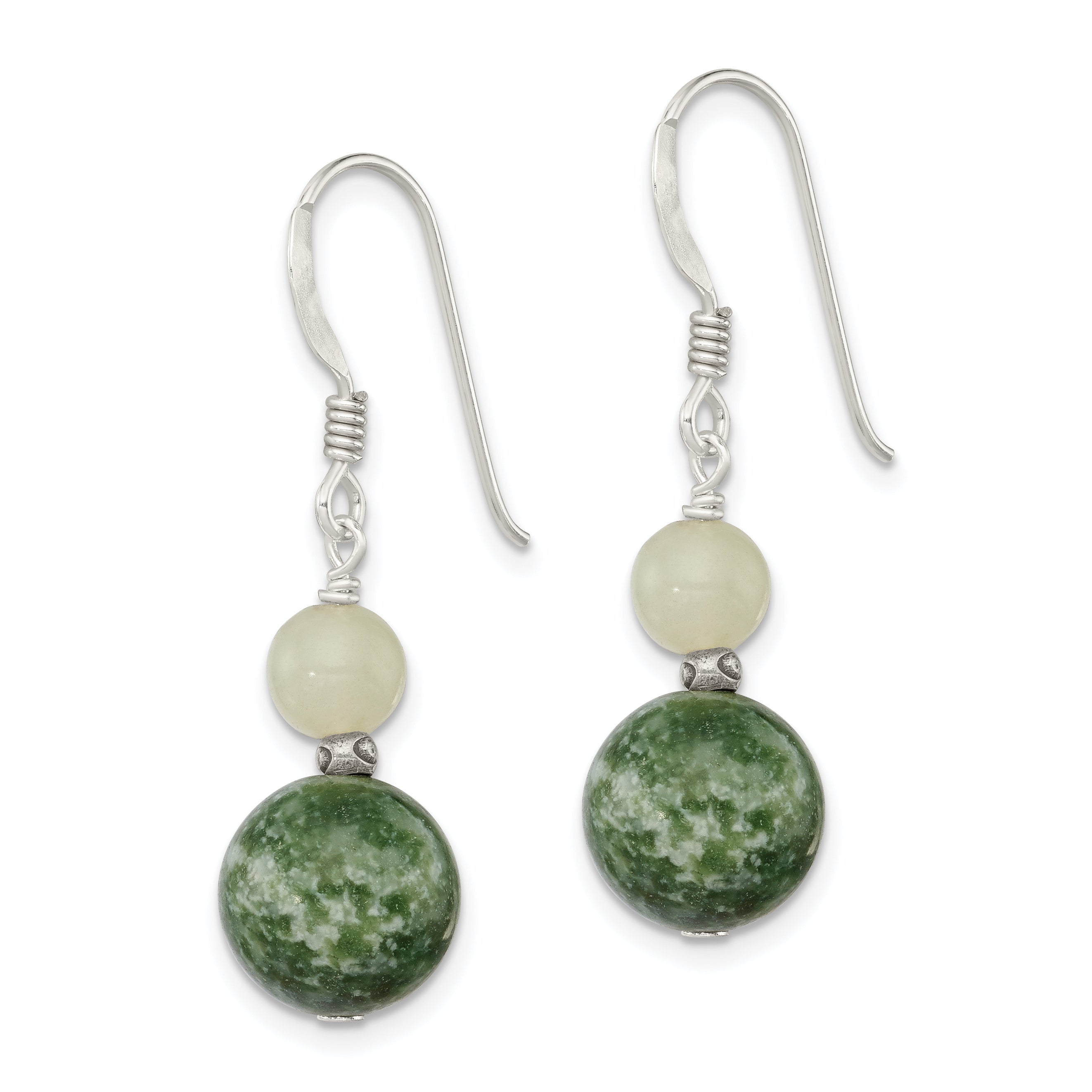 Sterling Silver Antiqued Moss Agate & Green Quartz Dangle Earrings Secondary image