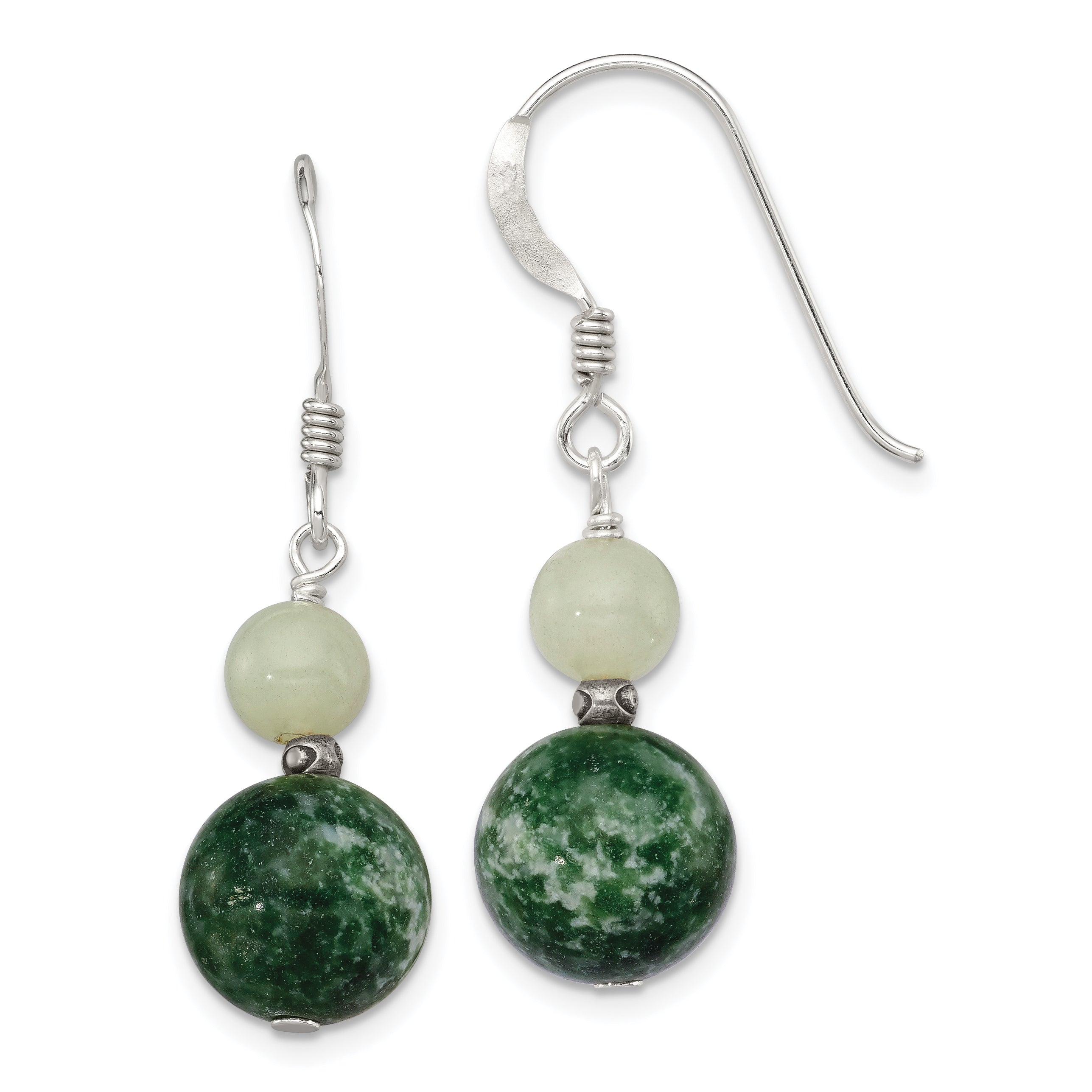 Sterling Silver Antiqued Moss Agate & Green Quartz Dangle Earrings Main image