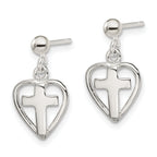 Cross in Heart Dangle Earrings in Sterling Silver