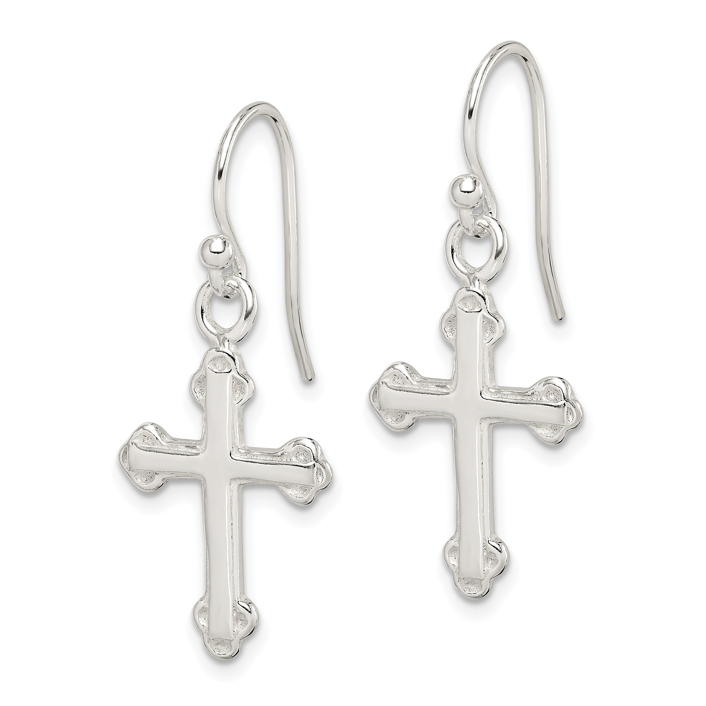 Sterling Silver Polished Budded Cross Dangle Earrings Secondary image