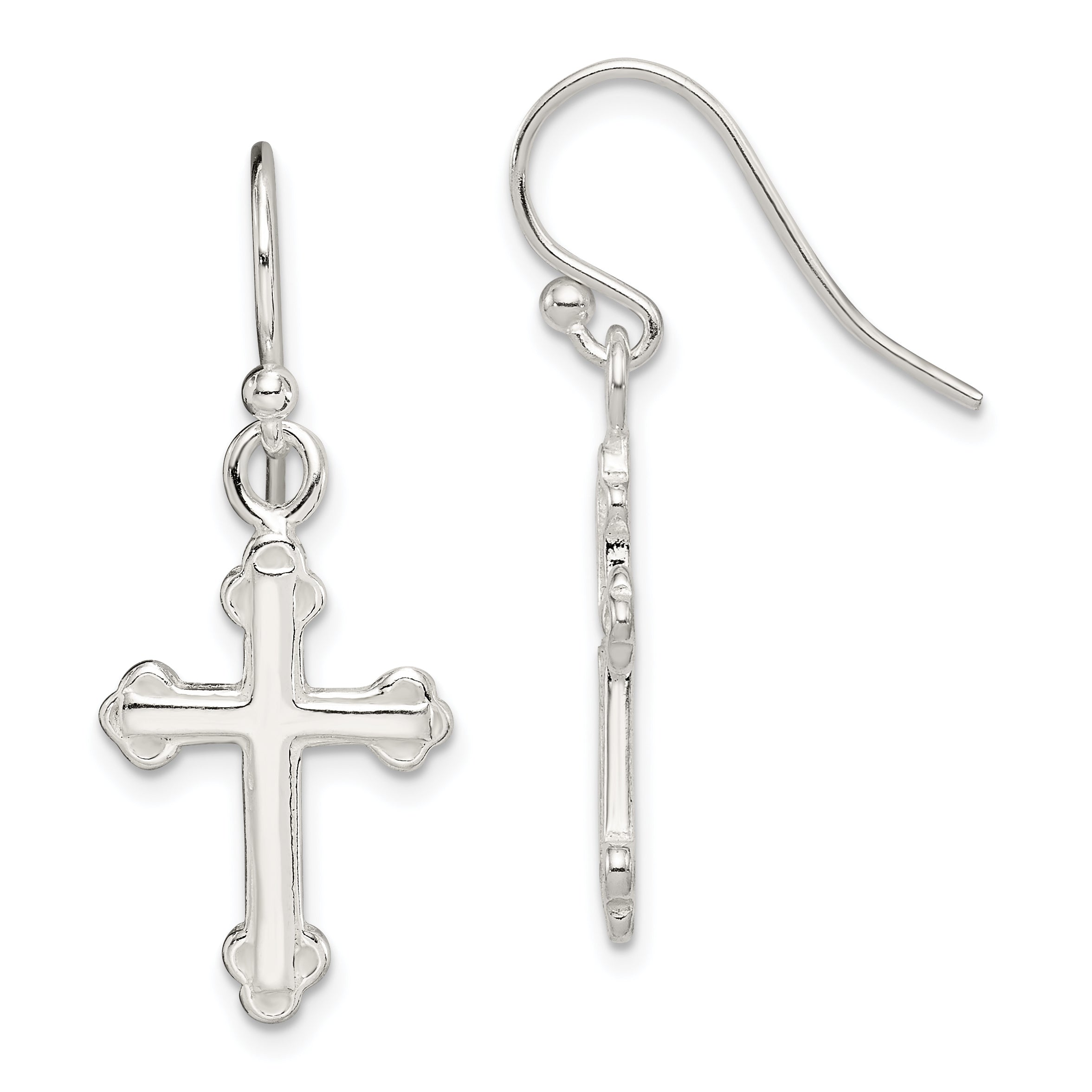 Sterling Silver Polished Budded Cross Dangle Earrings Main image