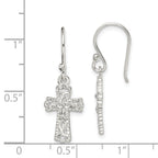 Sterling Silver Polished & Textured Cross Dangle Earrings