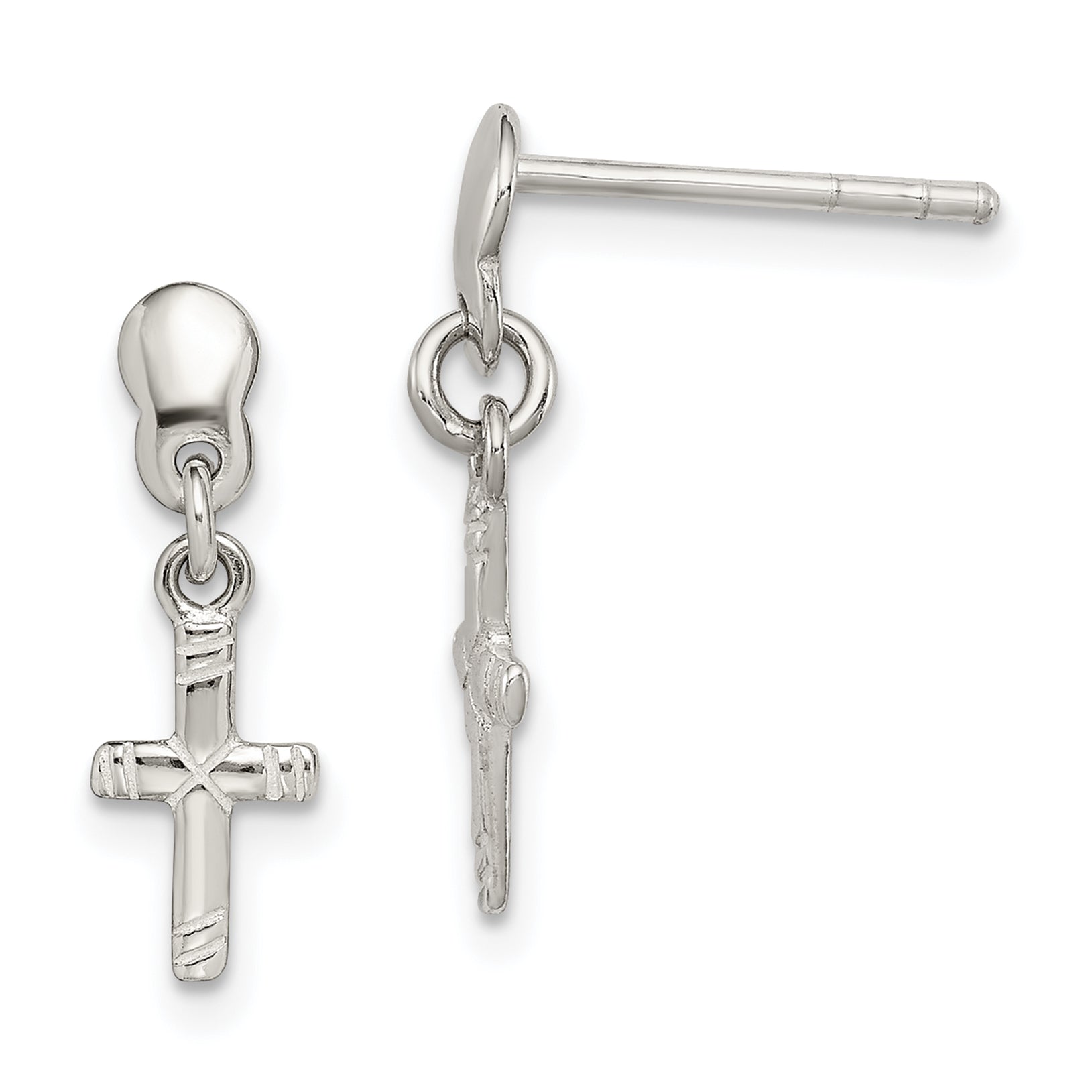 Sterling Silver Polished & Grooved Latin Cross Post Dangle Earrings Main image