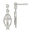 Sterling Silver Polished Antiqued & Textured Ichthus & Cross Post Dangle Earrings