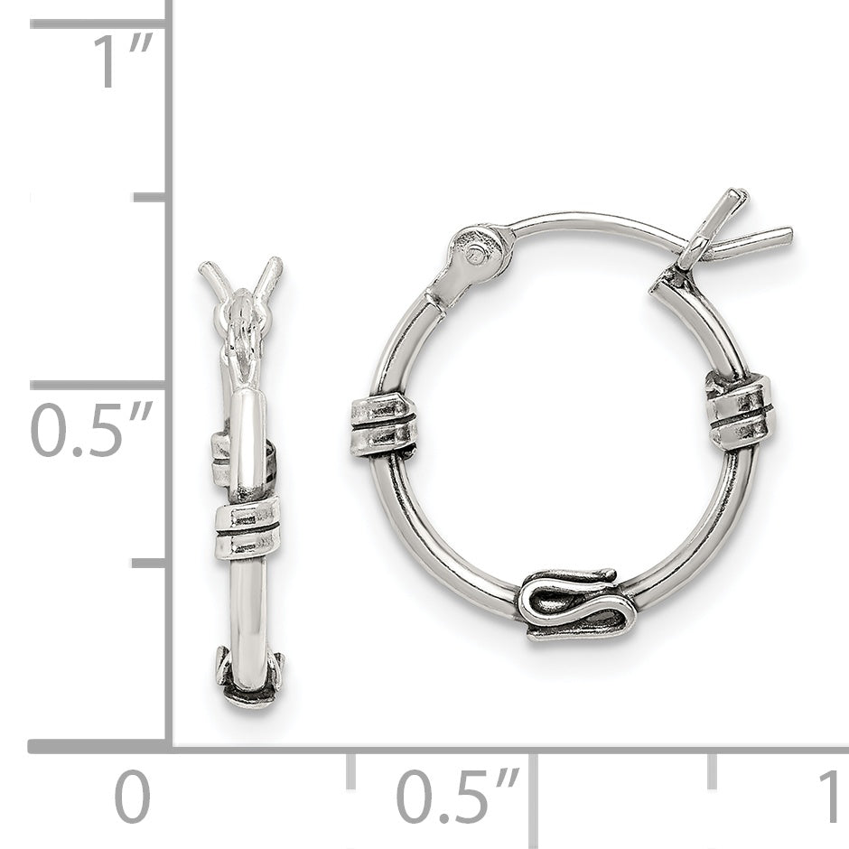 Sterling Silver Antiqued Fancy Hoop Earrings