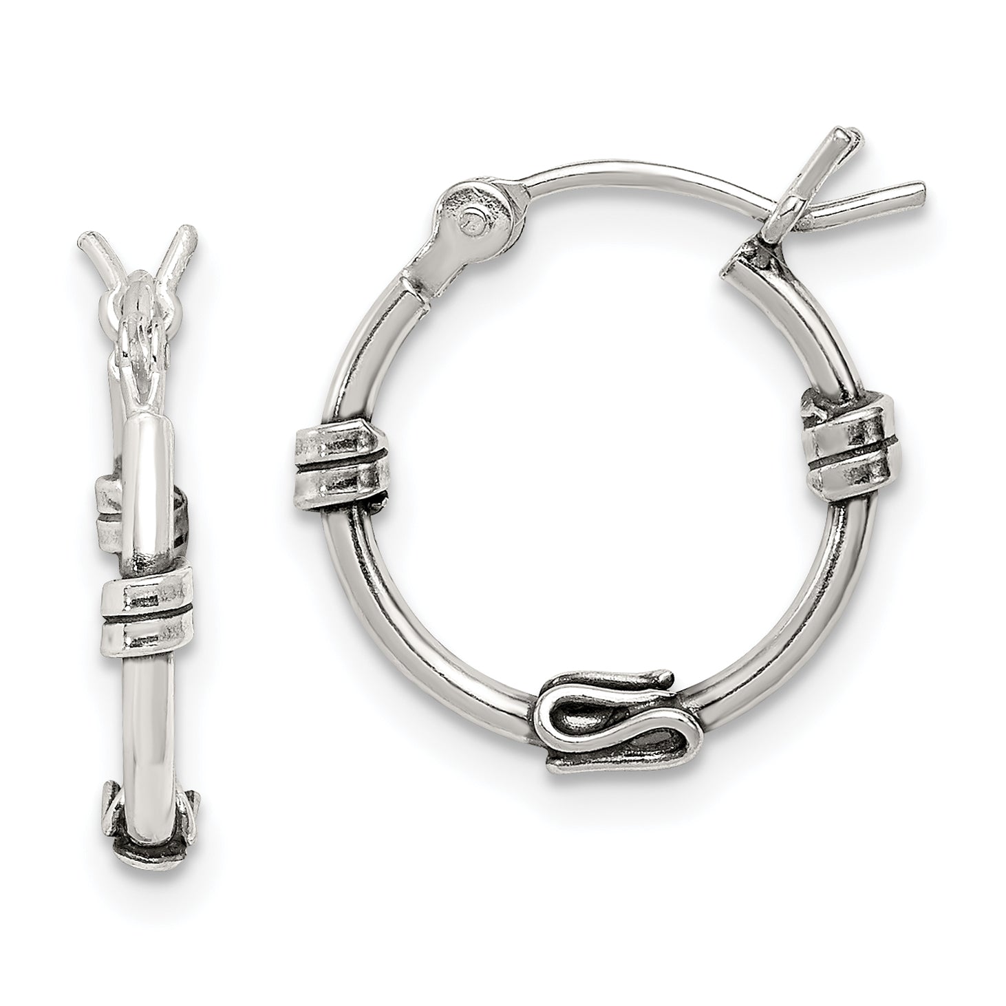 Sterling Silver Antiqued Fancy Hoop Earrings Main image