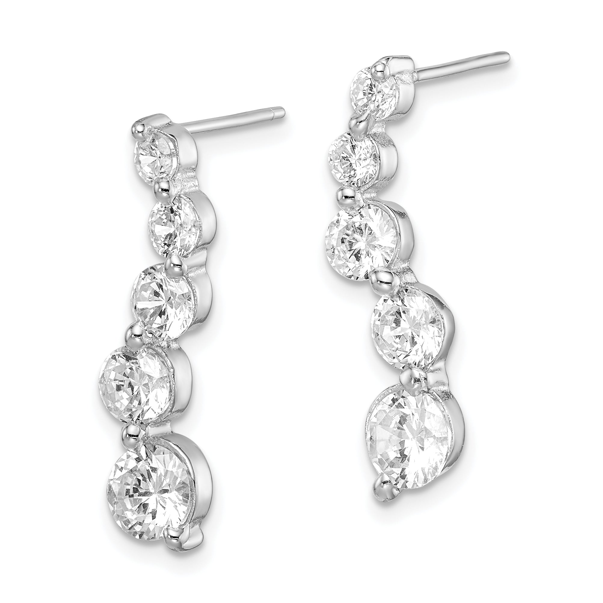 Sterling Silver Rhodium-plated Polished CZ Journey Post Earrings Secondary image