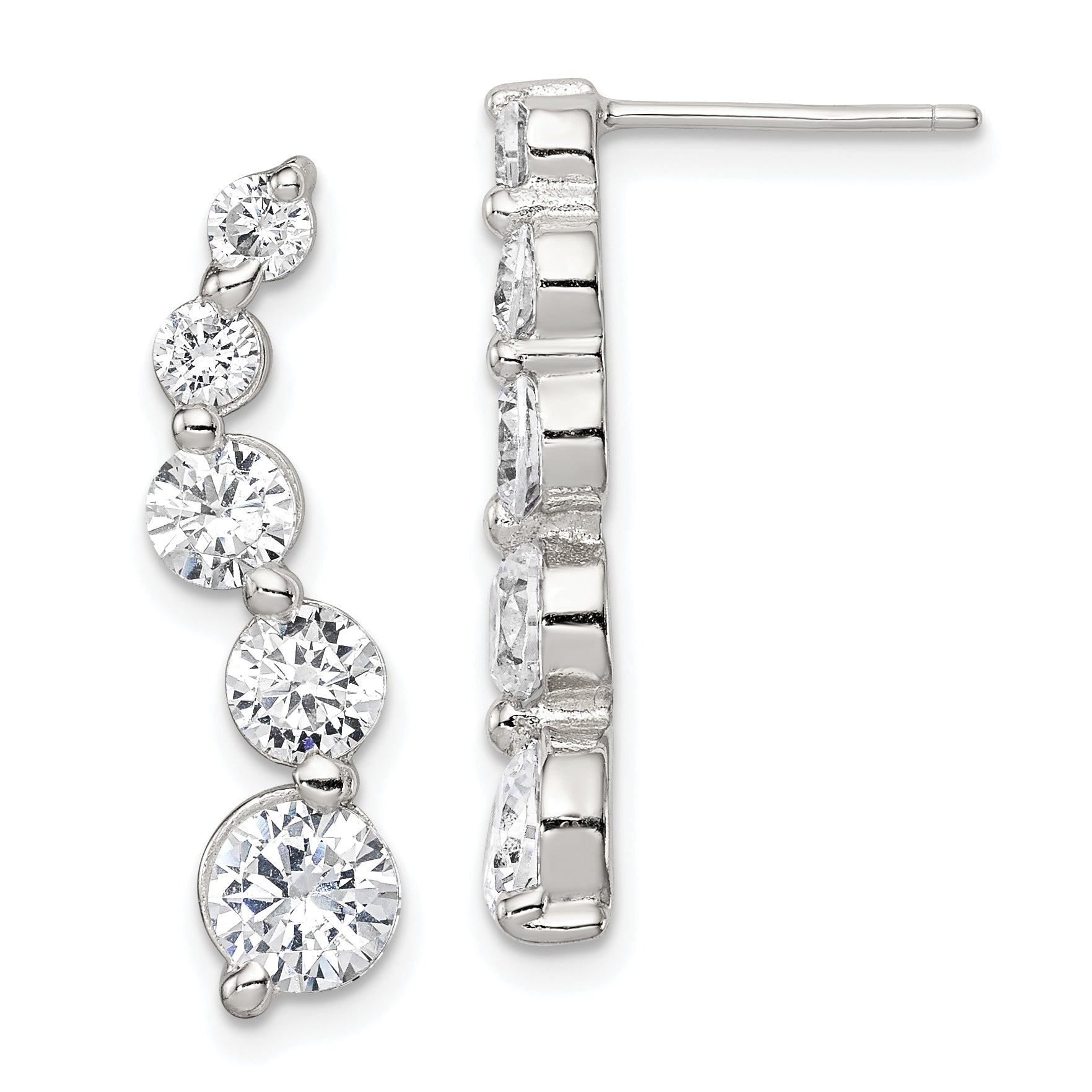 Sterling Silver Rhodium-plated Polished CZ Journey Post Earrings Main image