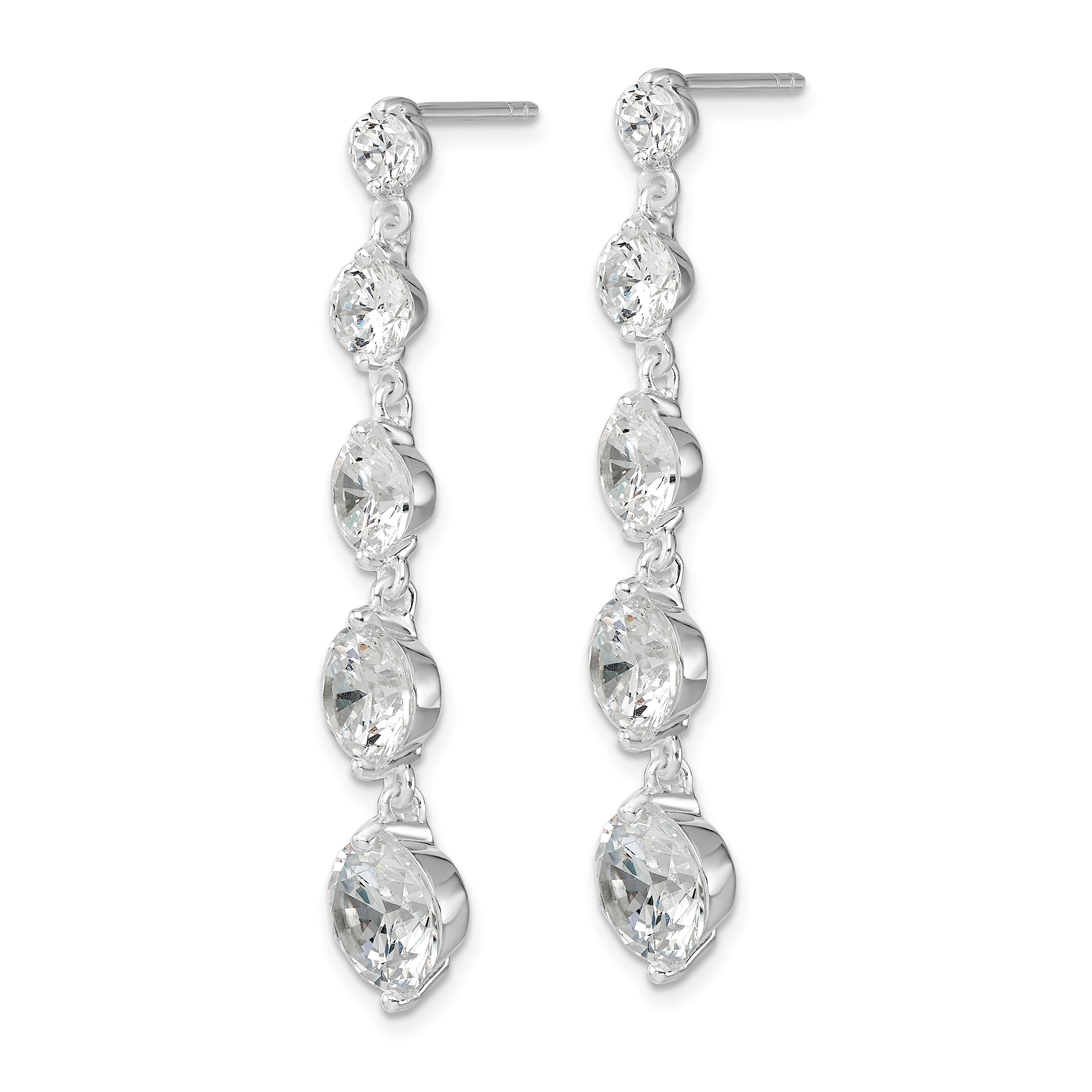 Sterling Silver Rhodium-plated Clear CZ Journey Dangle Post Earrings Secondary image