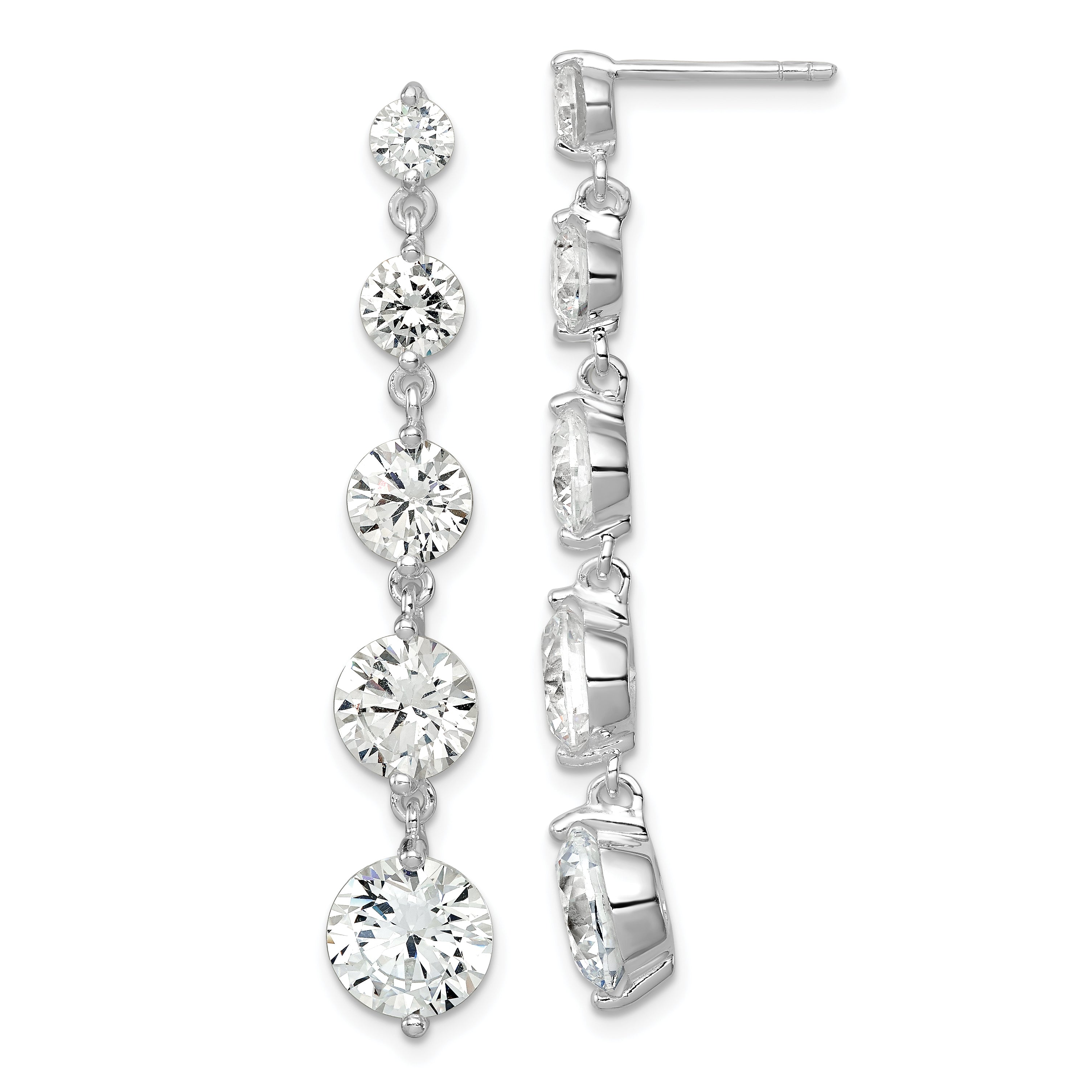 Sterling Silver Rhodium-plated Clear CZ Journey Dangle Post Earrings Main image