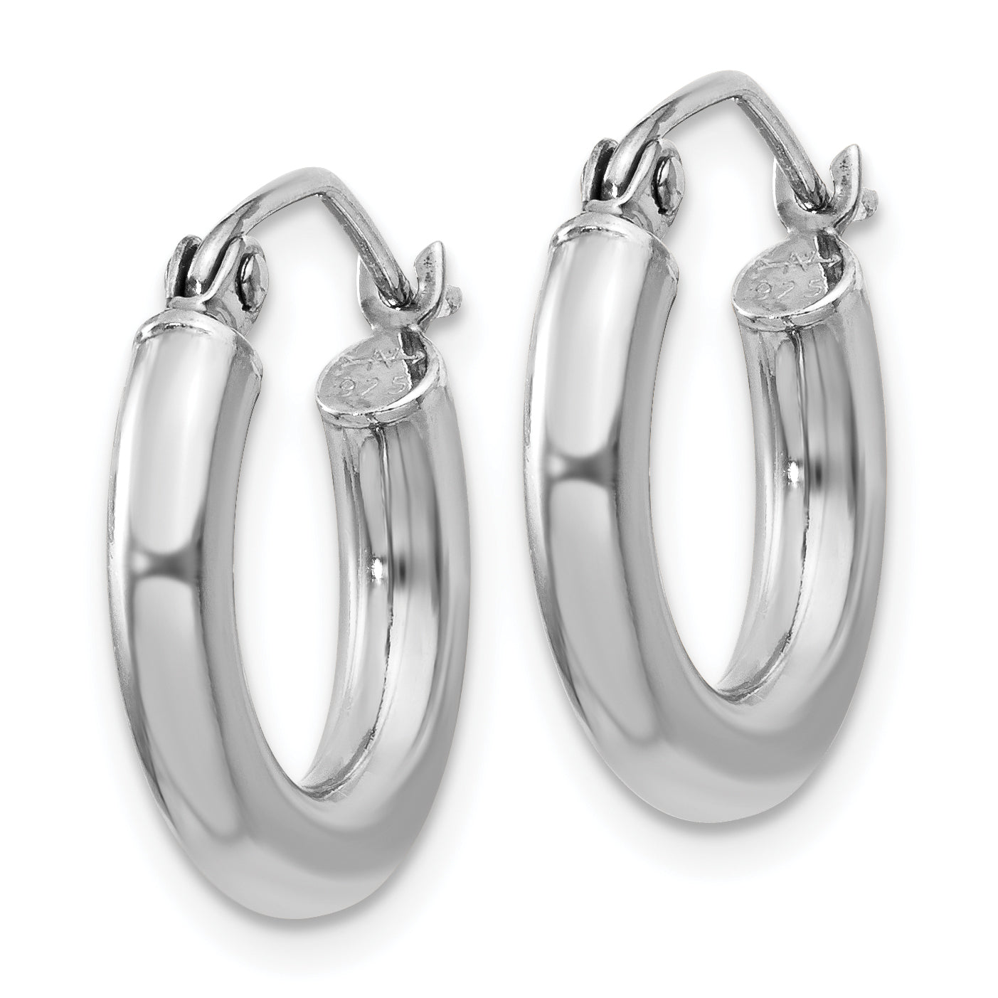 Sterling Silver Rhodium-plated 3mm Round Hoop Earrings Secondary image
