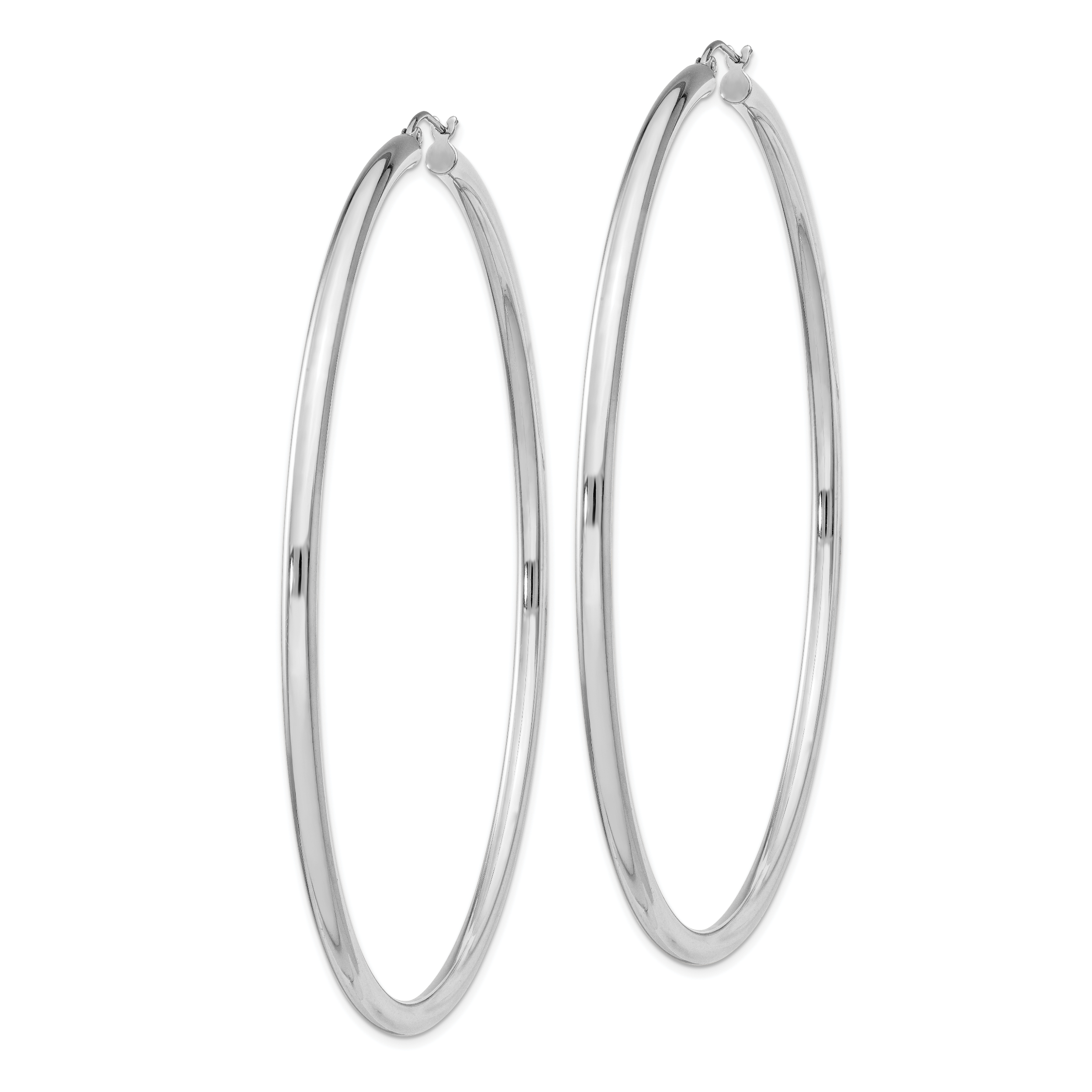 Sterling Silver Rhodium-plated 3mm Round Hoop Earrings Secondary image
