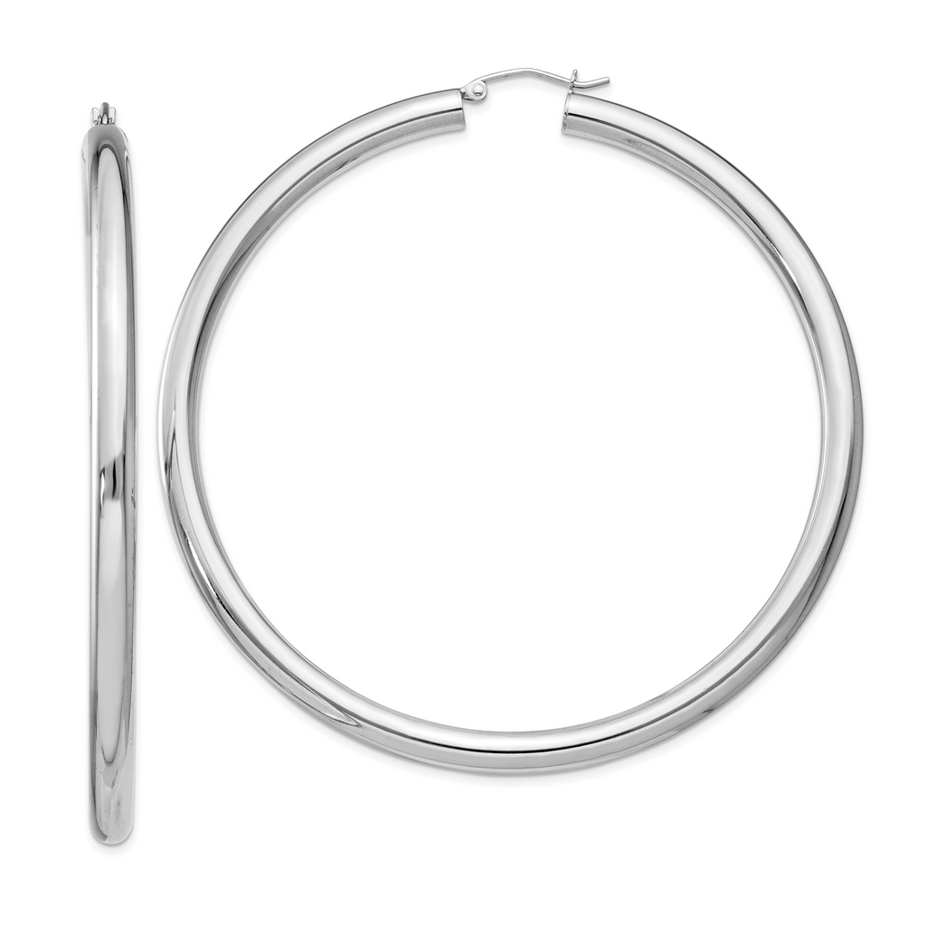 Sterling Silver Rhodium-plated 4mm Round Hoop Earrings