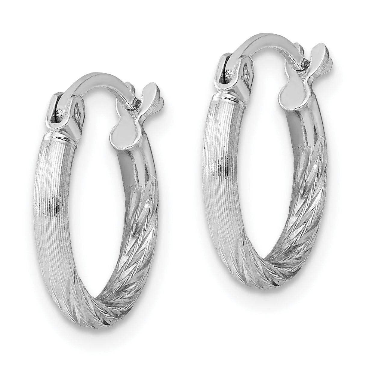 Sterling Silver Rhodium-plated 2mm Polished/Satin Diamond-cut Hoop Earrings Secondary image