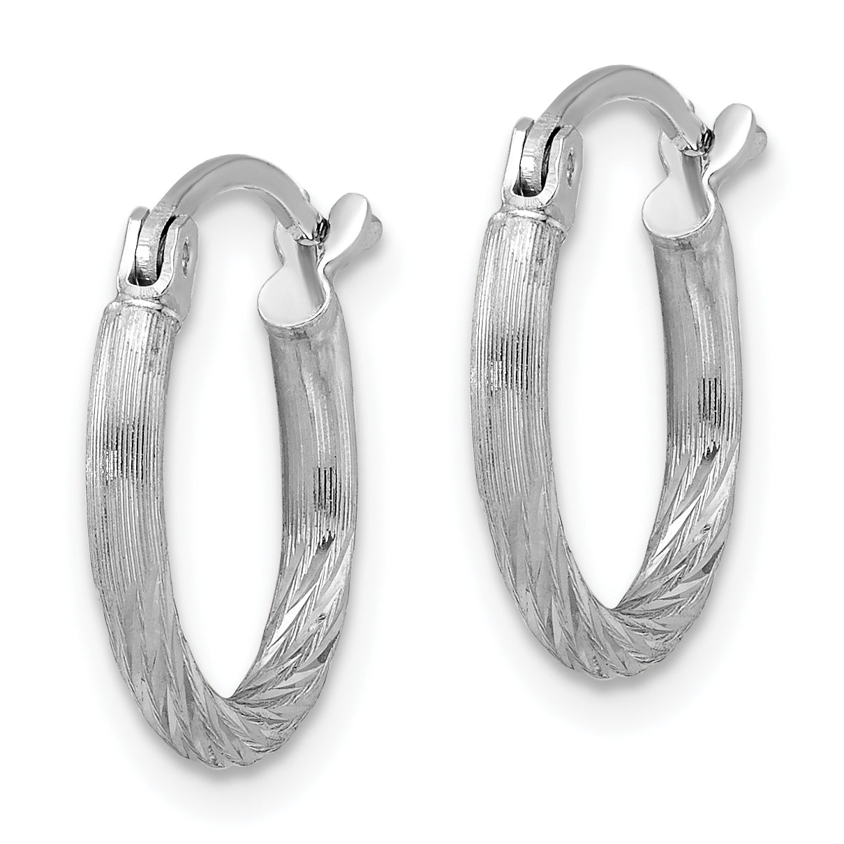 Sterling Silver Rhodium-plated 2mm Polished/Satin Diamond-cut Hoop Earrings Secondary image