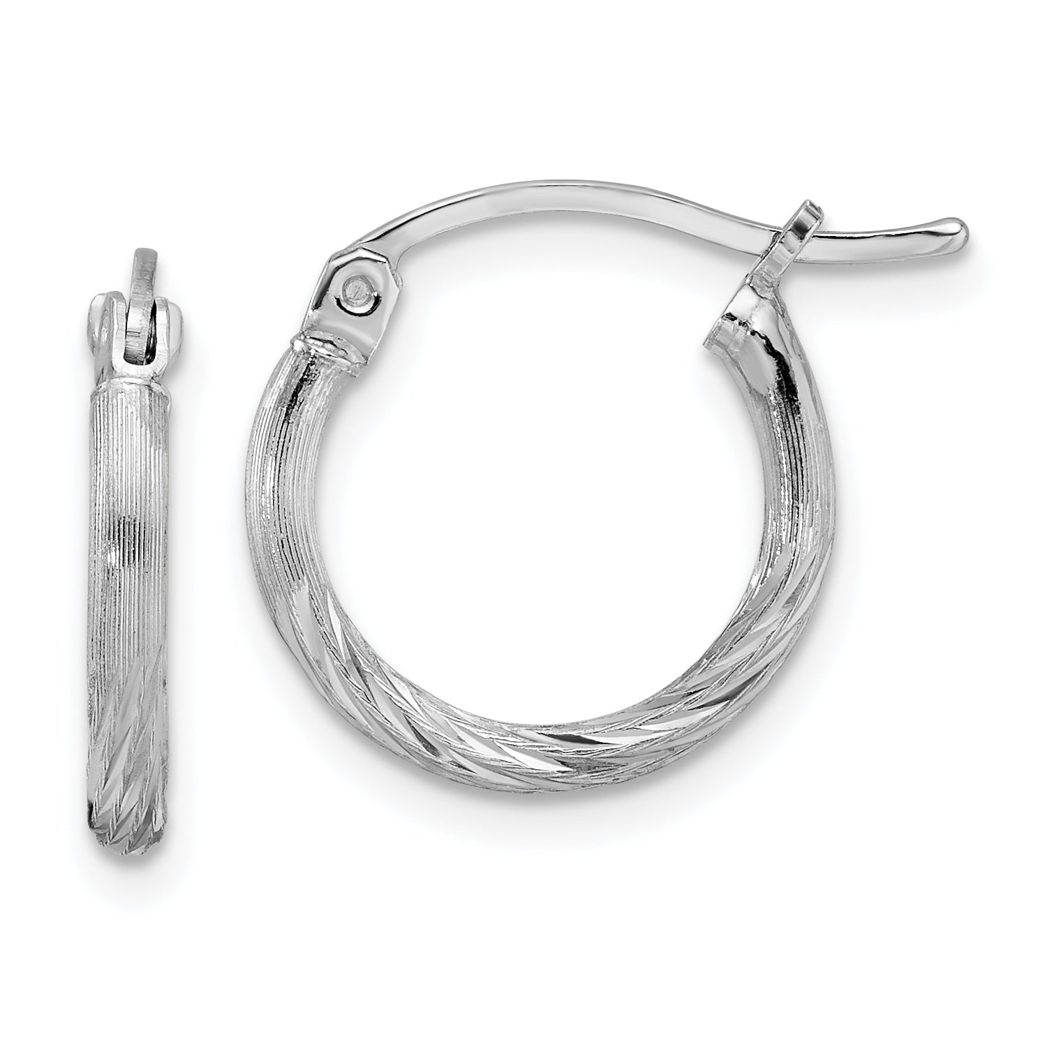 Sterling Silver Rhodium-plated 2mm Polished/Satin Diamond-cut Hoop Earrings Main image