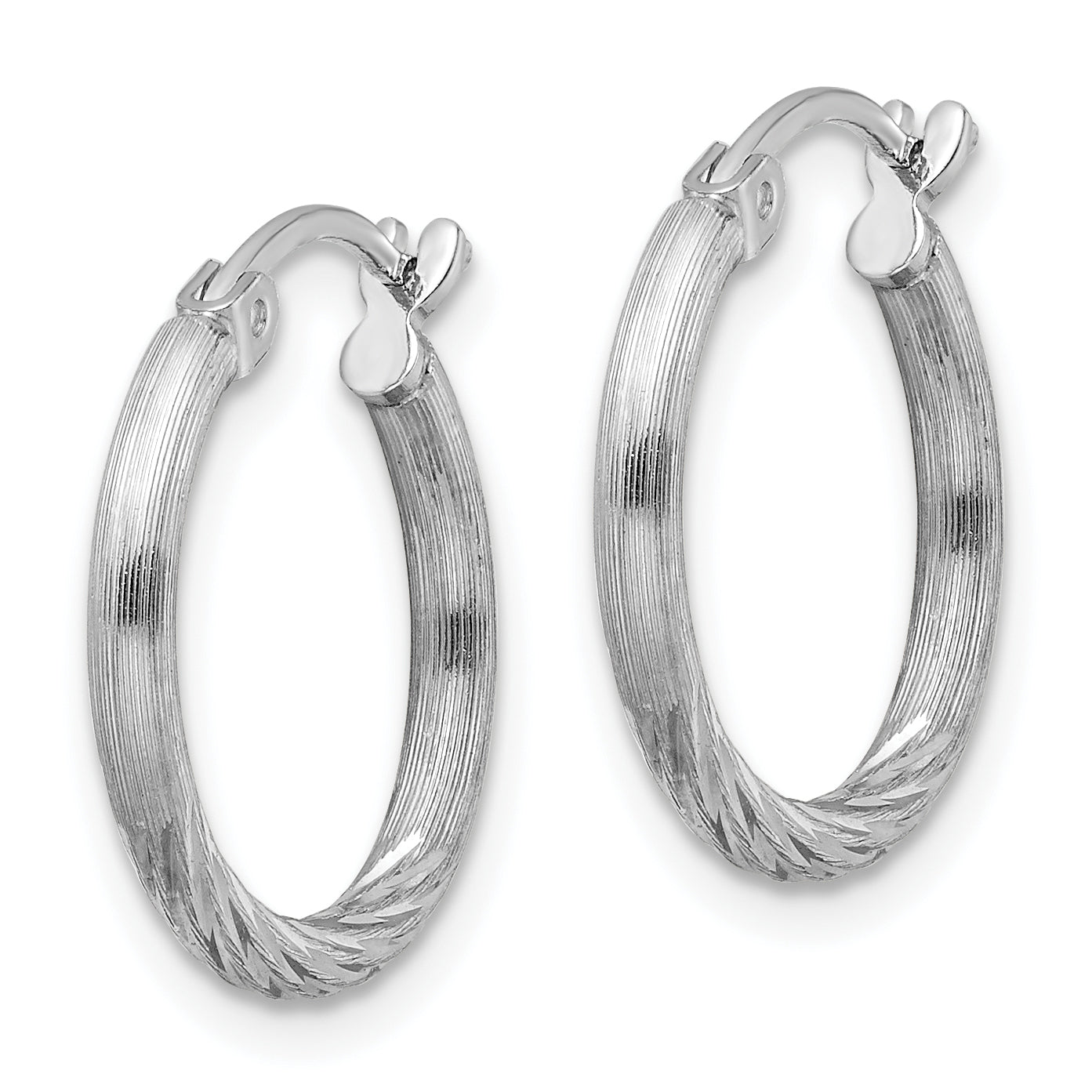 Sterling Silver Rhodium-plated 2mm Polished/Satin Diamond-cut Hoop Earrings Secondary image