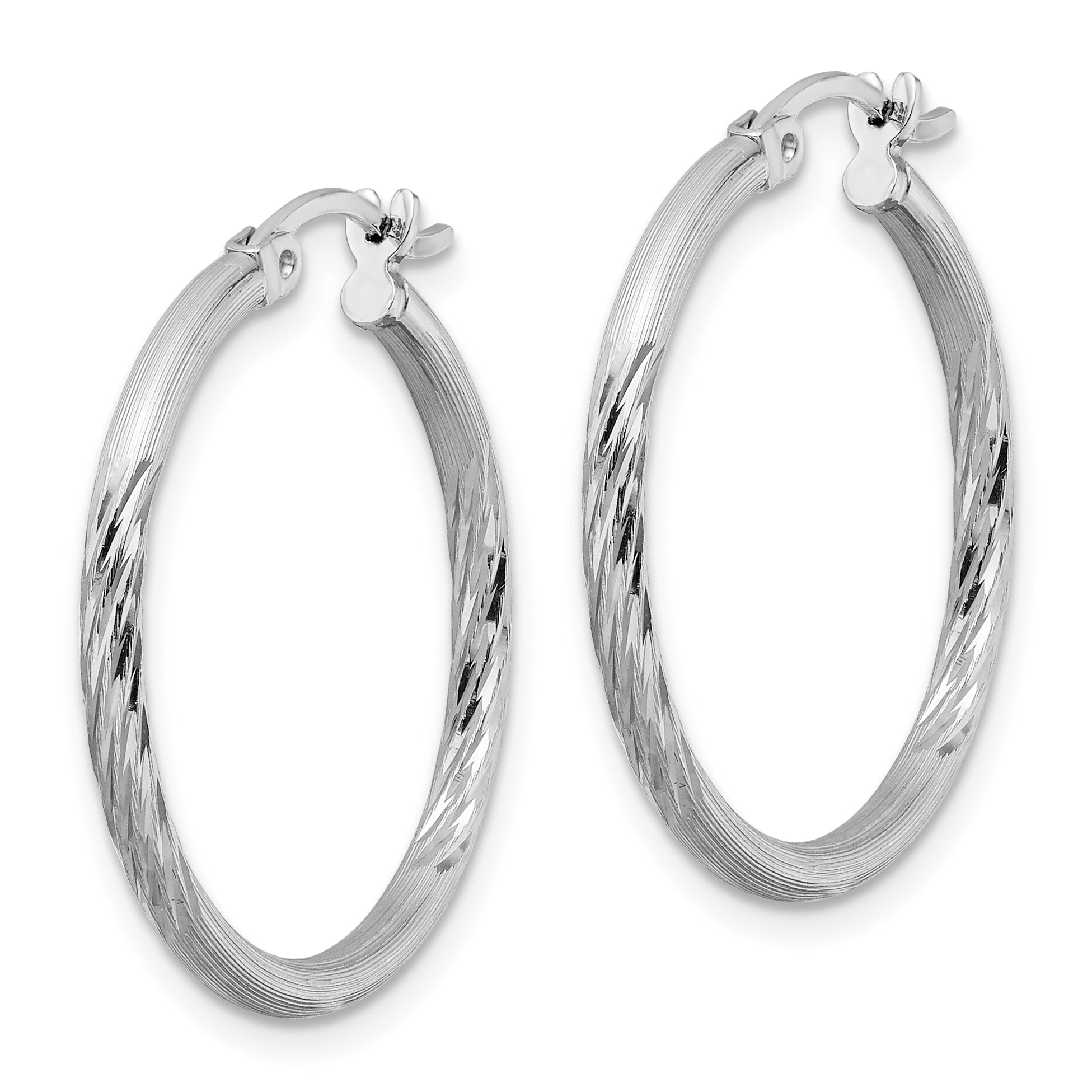 Sterling Silver Rhodium-plated 2mm Polished/Satin Diamond-cut Hoop Earrings Secondary image