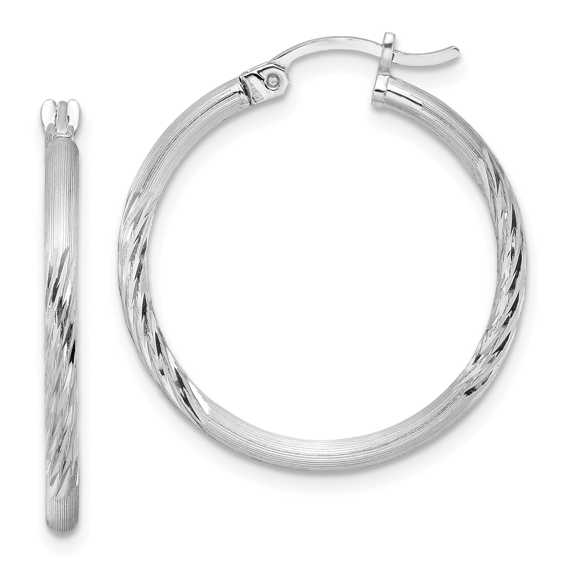 Sterling Silver Rhodium-plated 2mm Polished/Satin Diamond-cut Hoop Earrings Main image