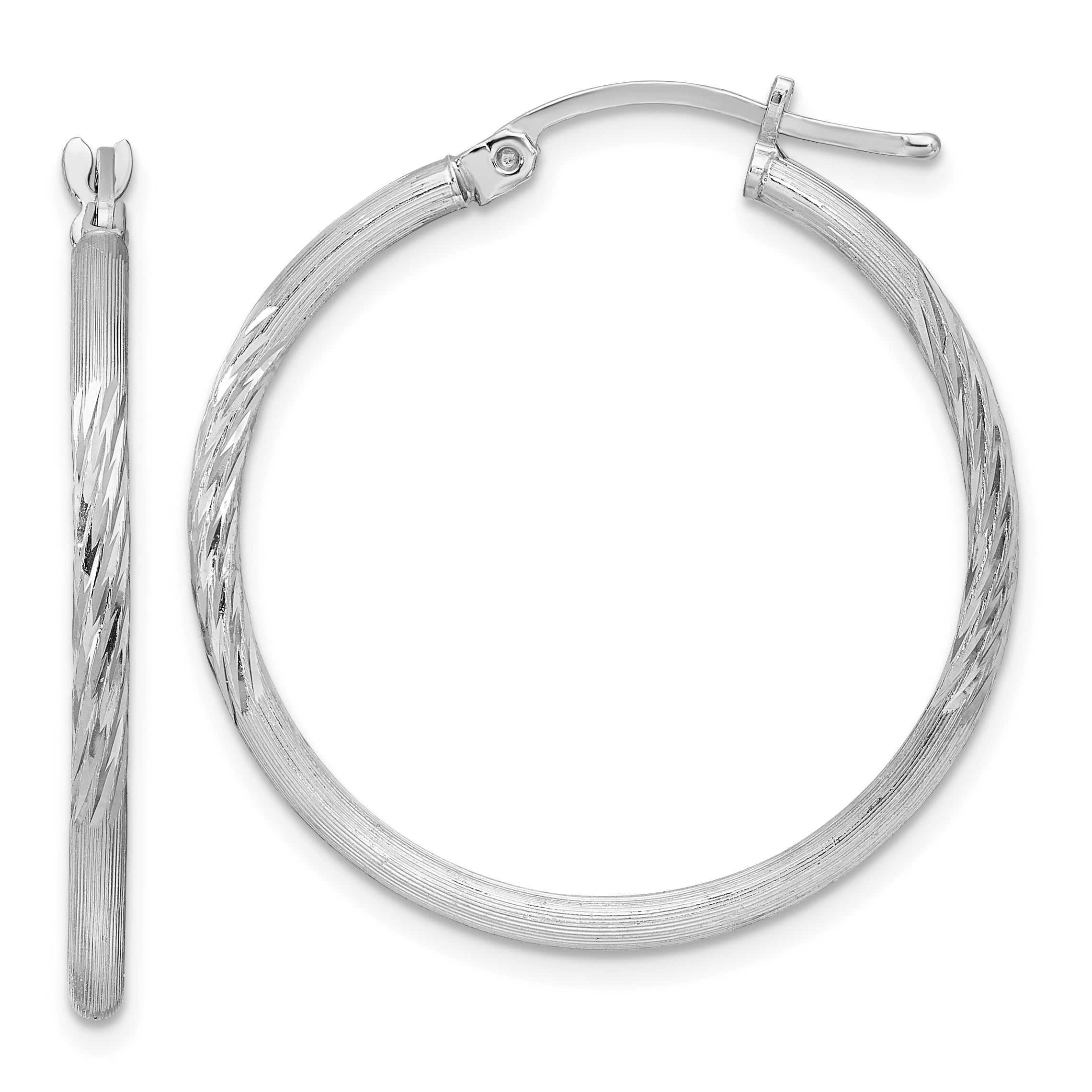 Sterling Silver Rhodium-plated 2mm Polished/Satin Diamond-cut Hoop Earrings Main image
