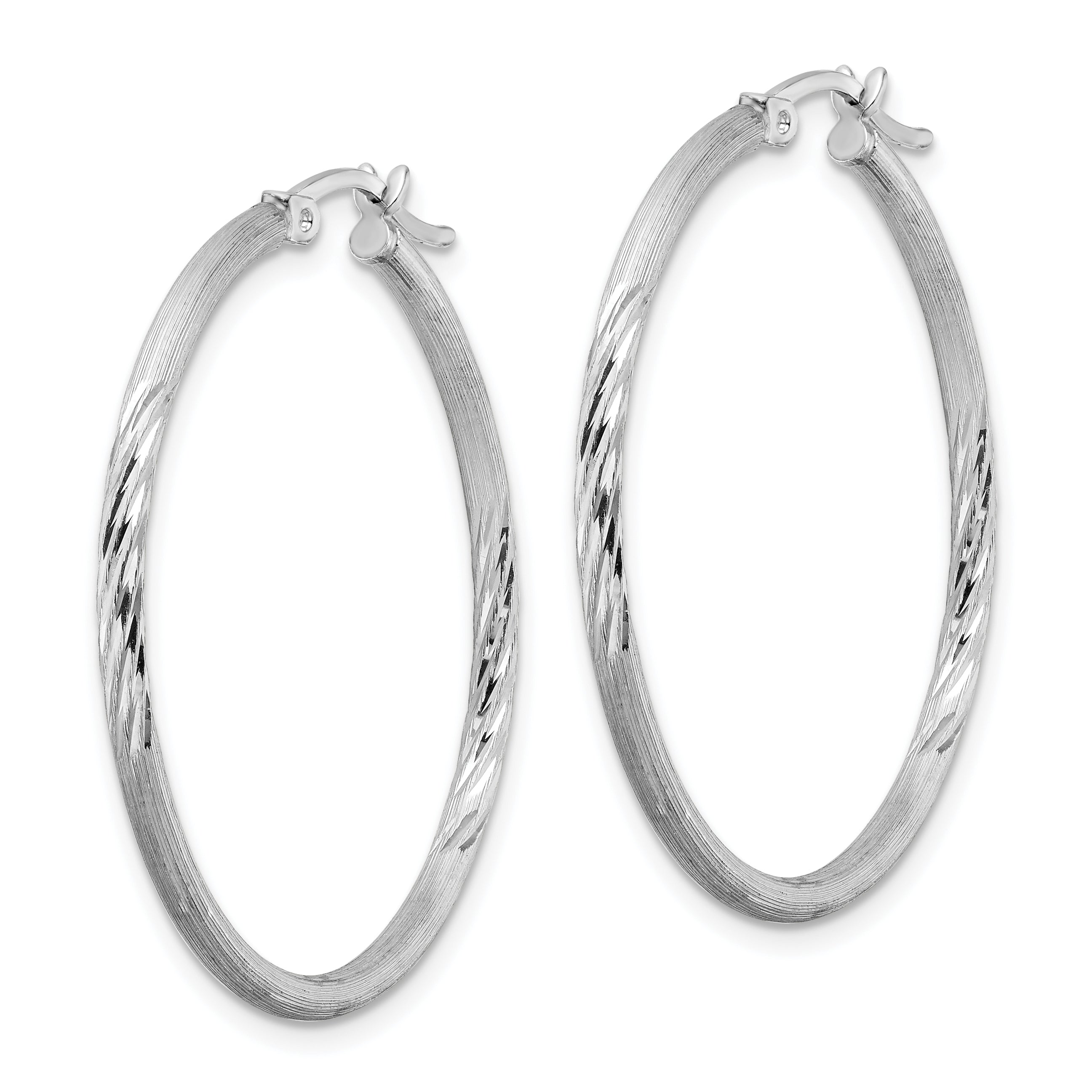 Sterling Silver Rhodium-plated 2mm Polished/Satin Diamond-cut Hoop Earrings Secondary image
