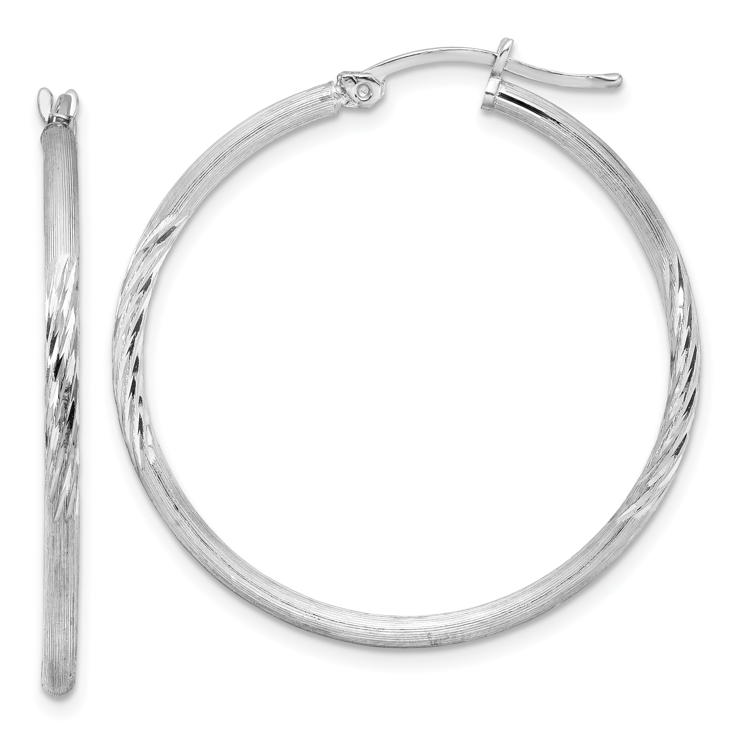 Sterling Silver Rhodium-plated 2mm Polished/Satin Diamond-cut Hoop Earrings Main image