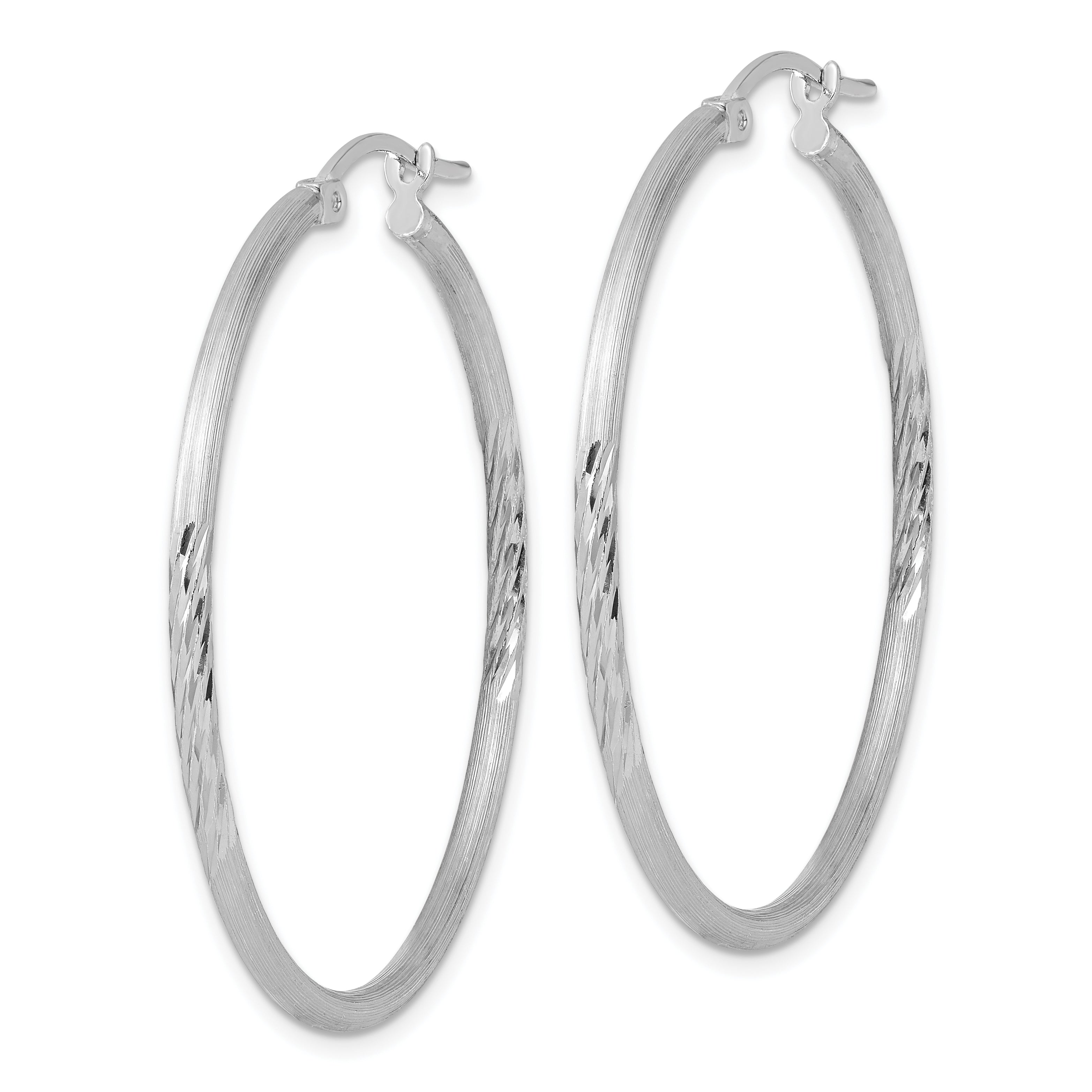 Sterling Silver Rhodium-plated 2mm Polished/Satin Diamond-cut Hoop Earrings Secondary image