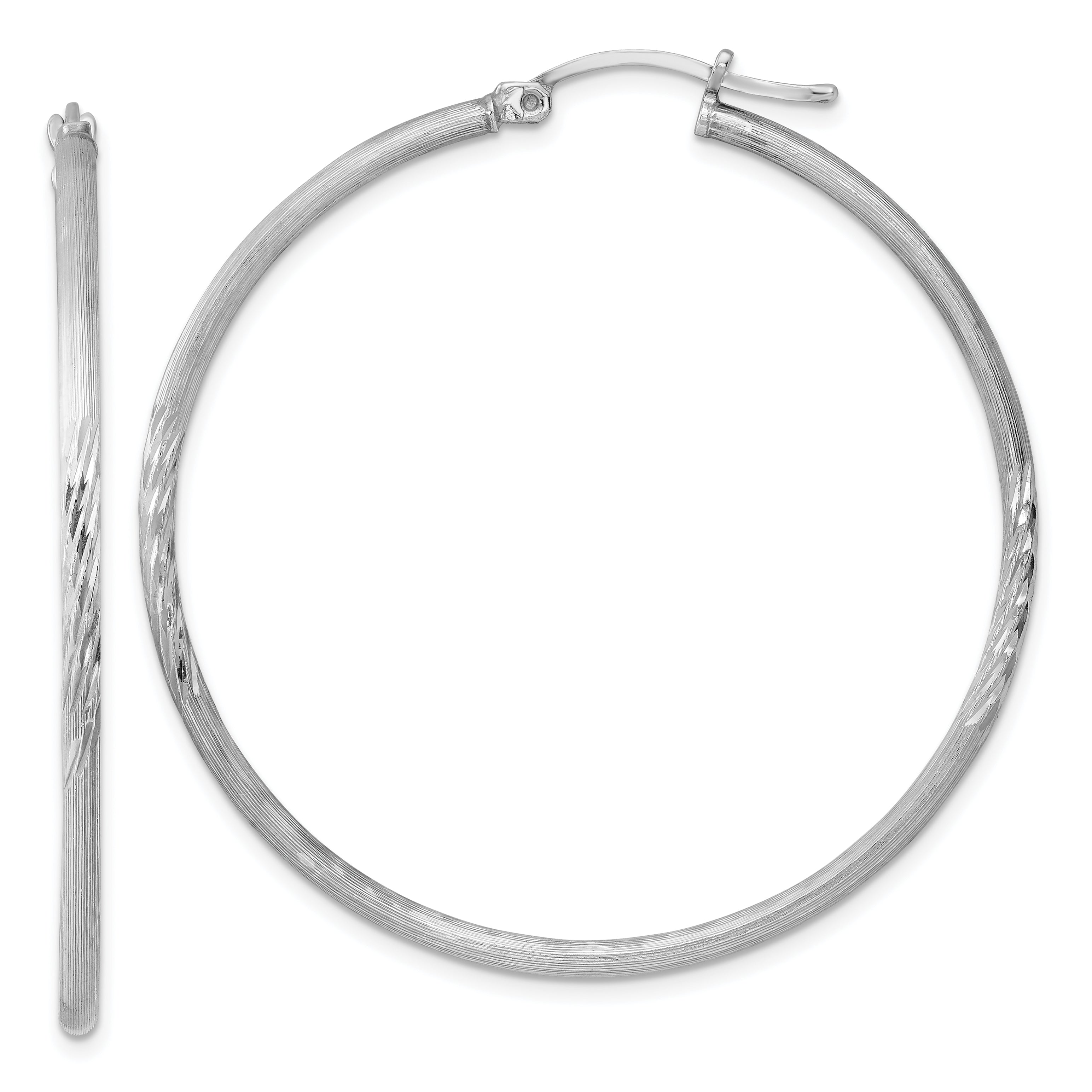 Sterling Silver Rhodium-plated 2mm Polished/Satin Diamond-cut Hoop Earrings Main image