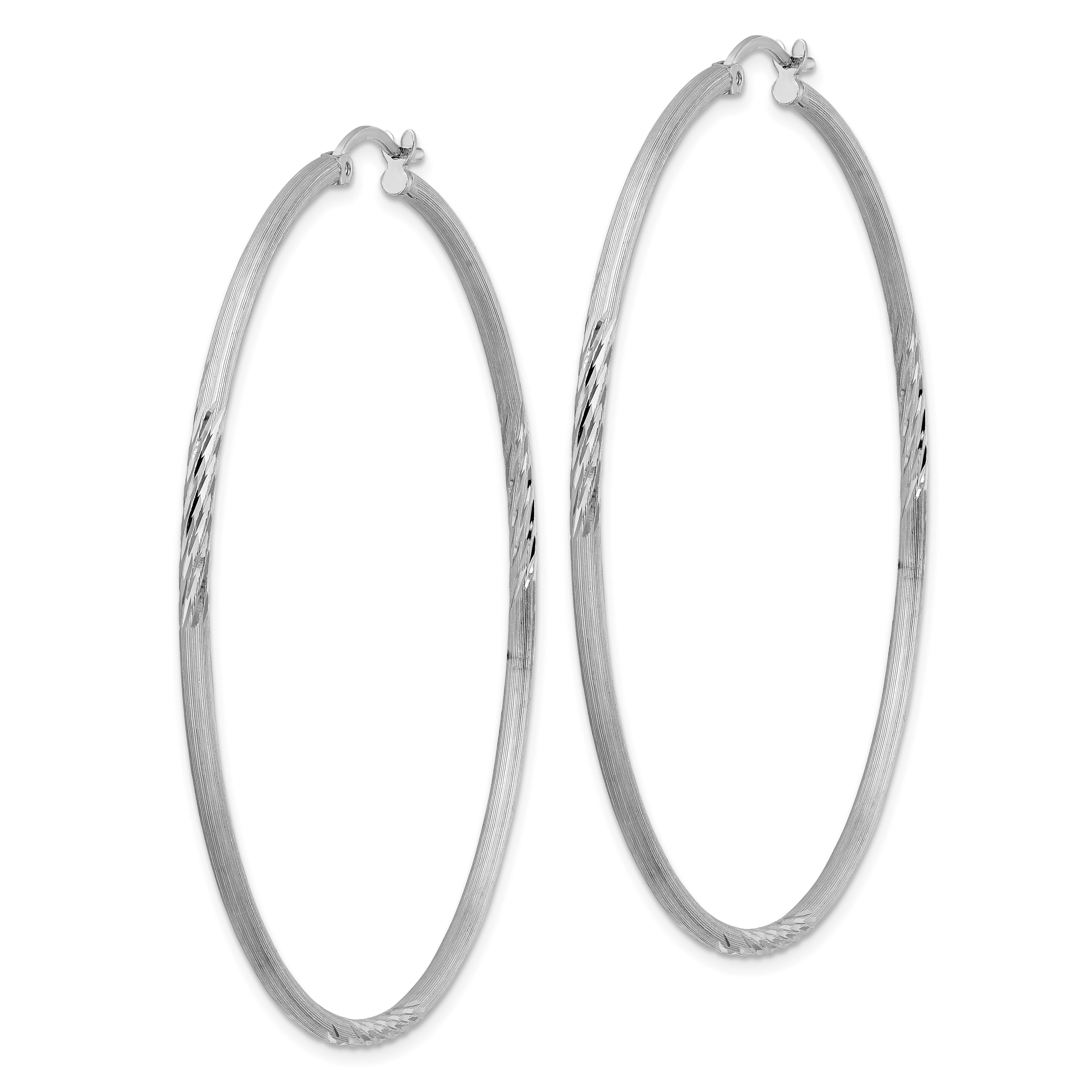Sterling Silver Rhodium-plated 2mm Polished/Satin Diamond-cut Hoop Earrings