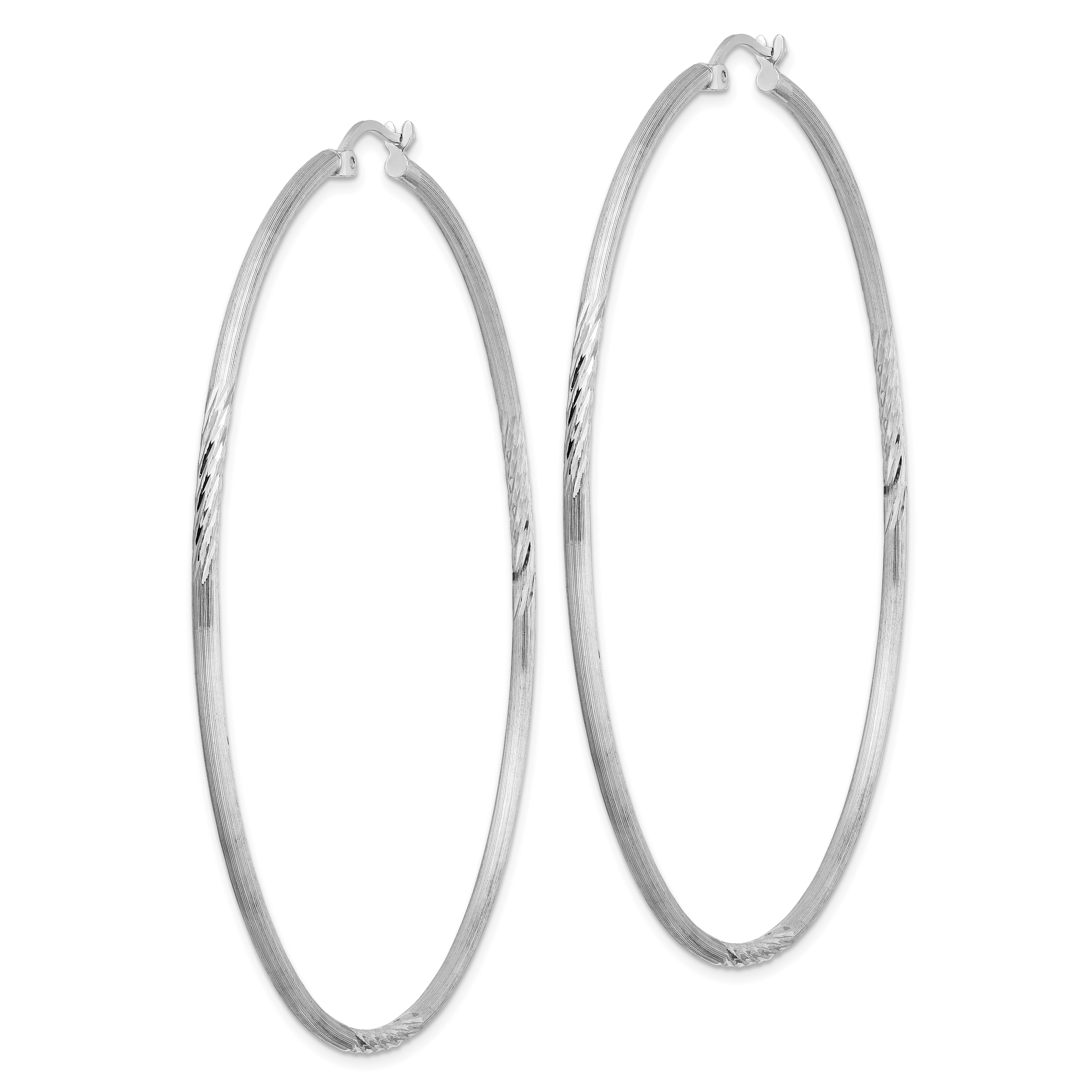 Sterling Silver Rhodium-plated 2mm Polished/Satin Diamond-cut Hoop Earrings Secondary image