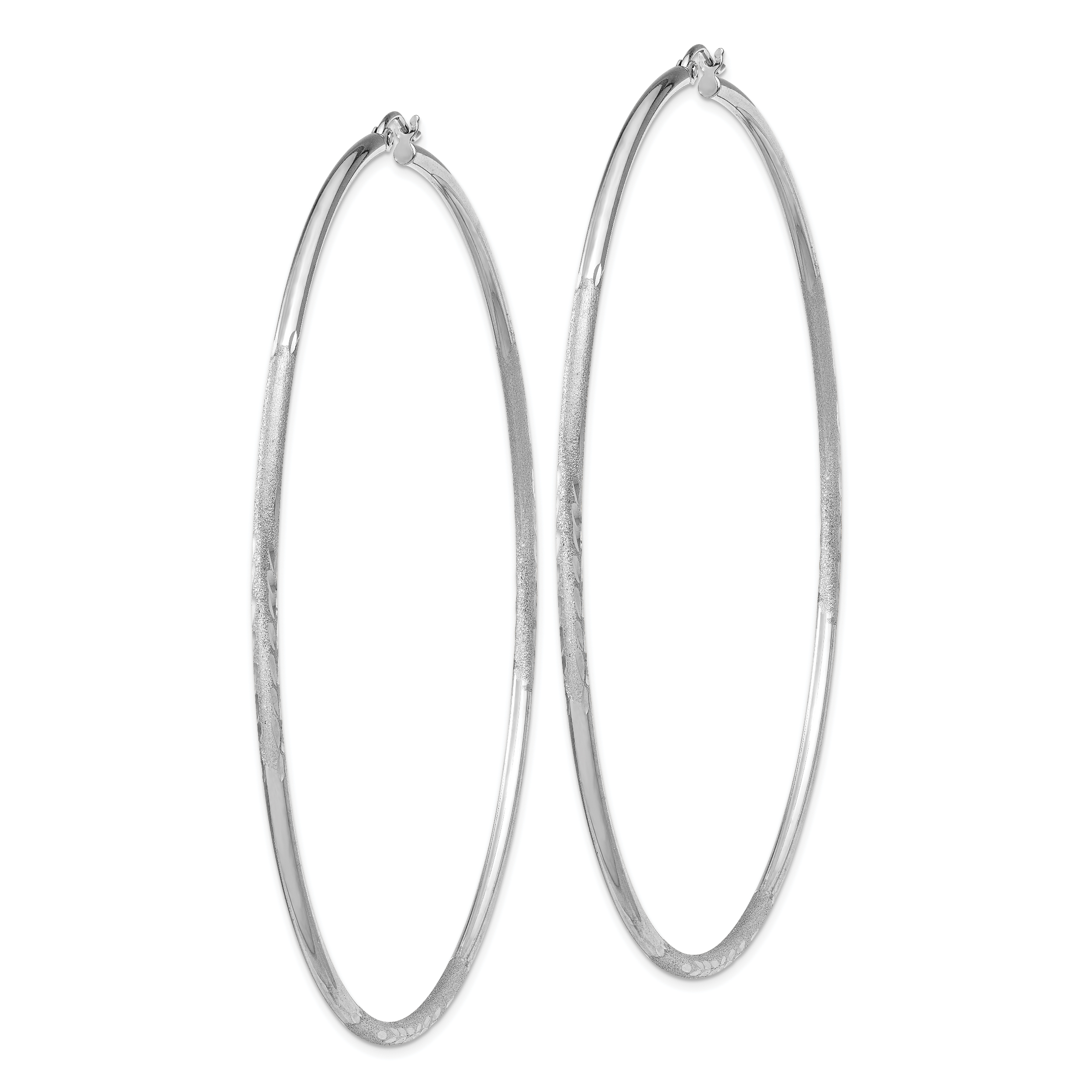 Sterling Silver Rhodium-plated 2mm Polished/Satin Diamond-cut Hoop Earrings Secondary image